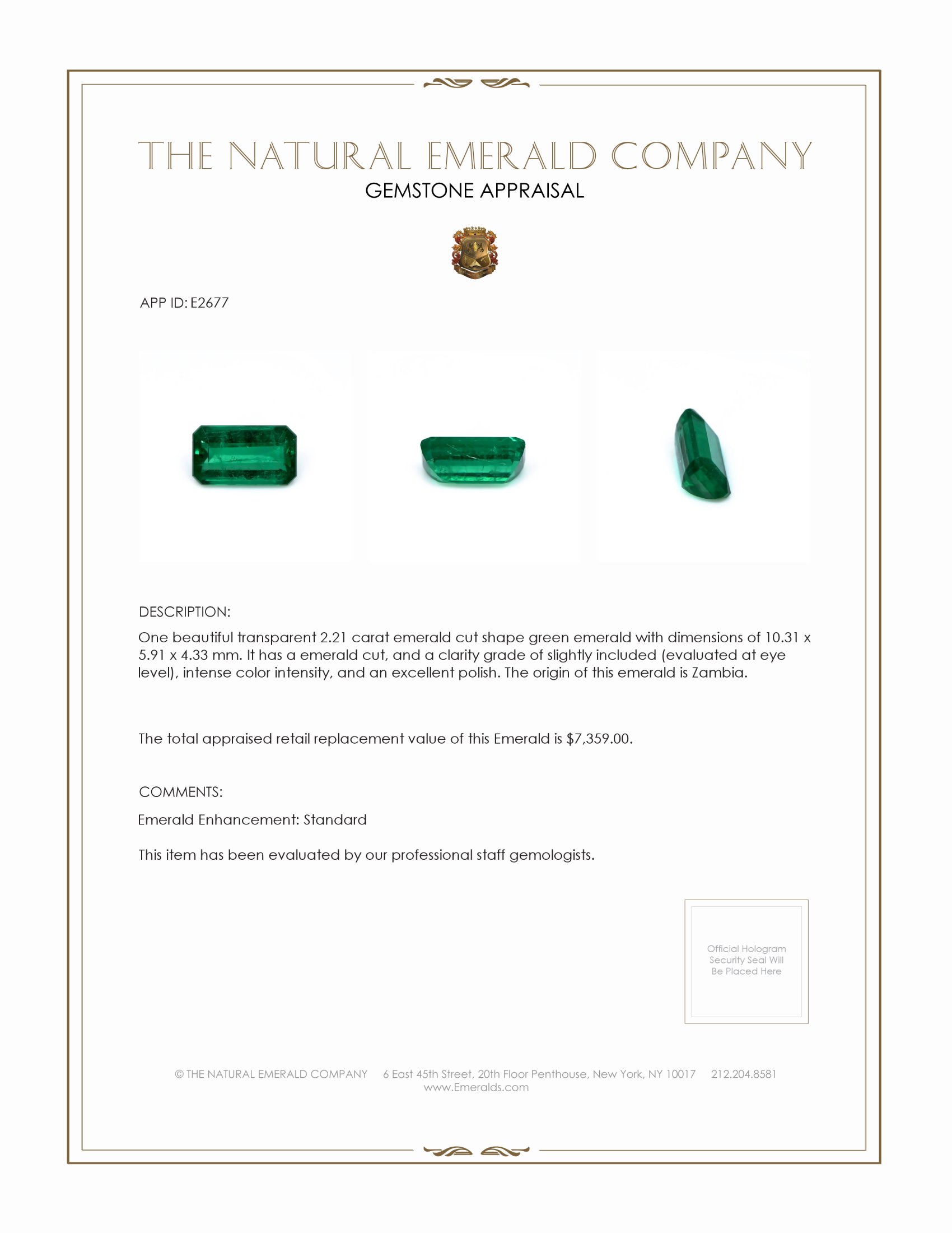 2.21 Ct. Emerald from Zambia