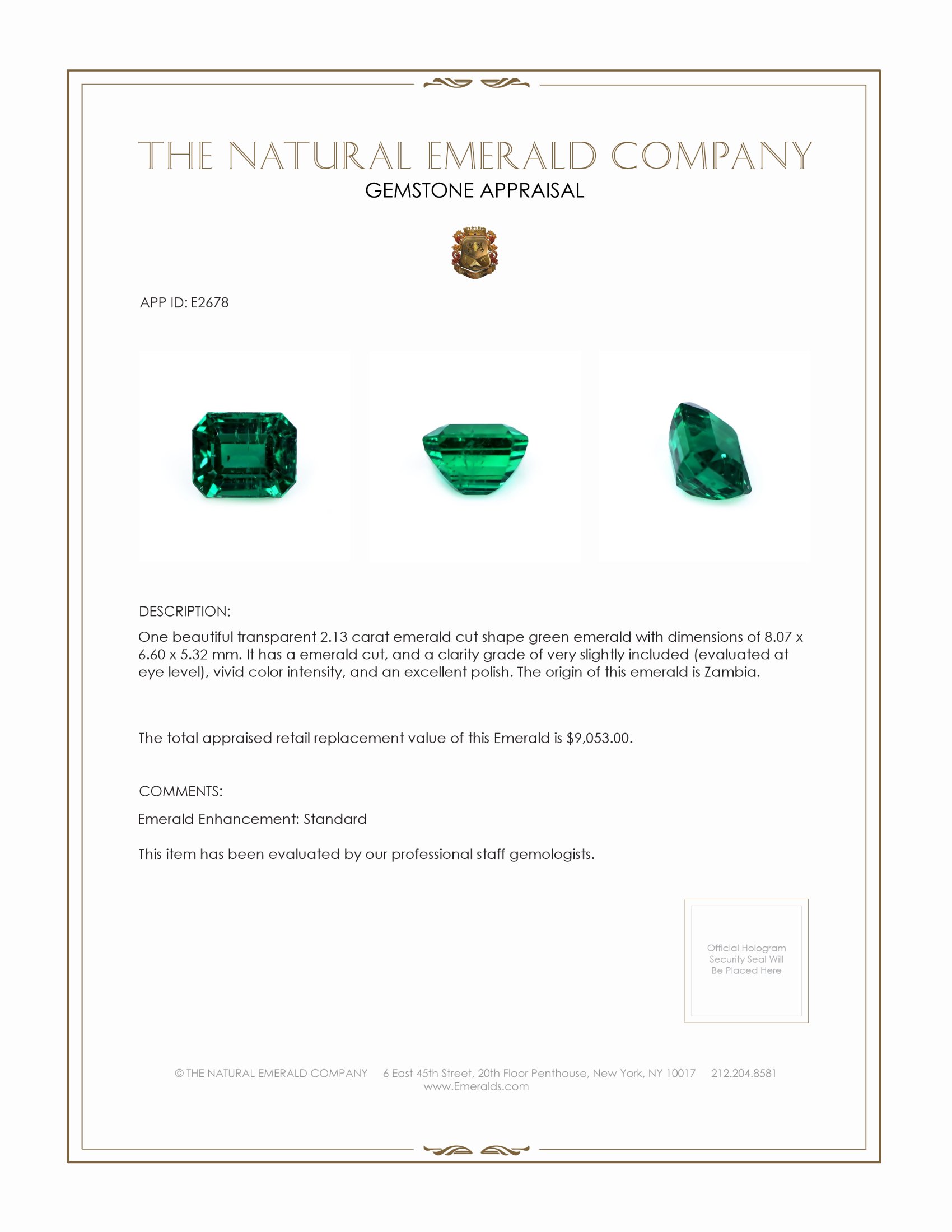 2.13 Ct. Emerald from Zambia