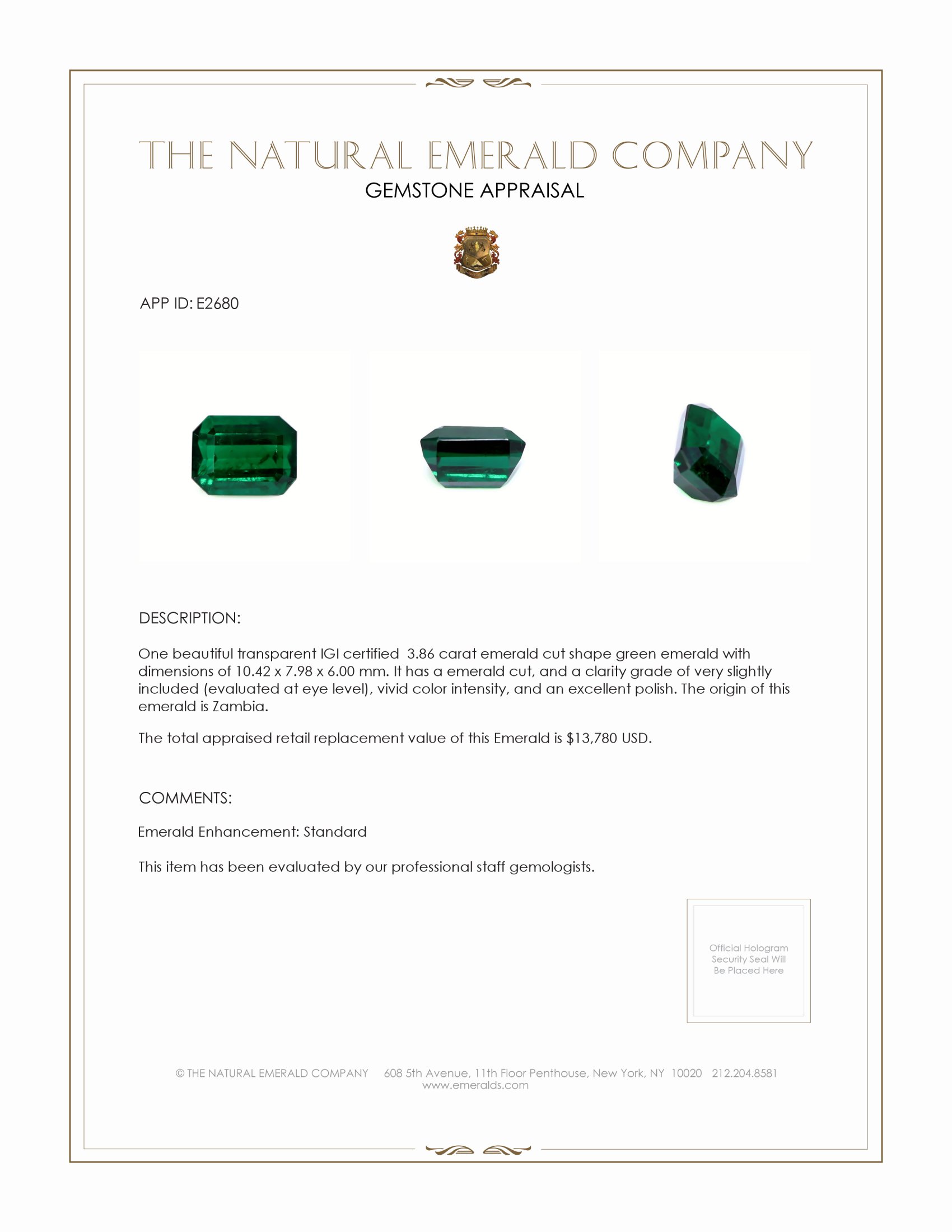 3.86 Ct. Emerald from Zambia