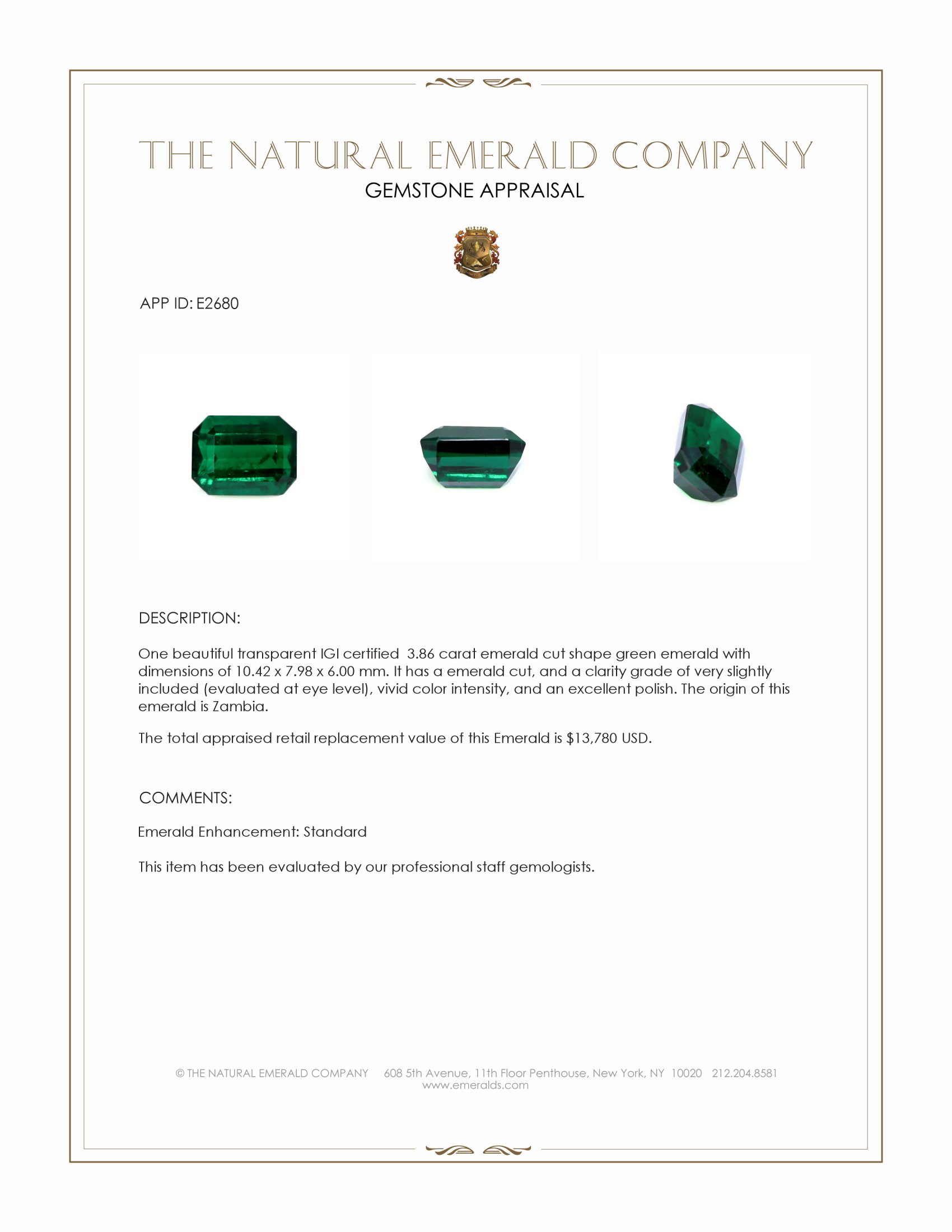 3.86 Ct. Emerald from Zambia