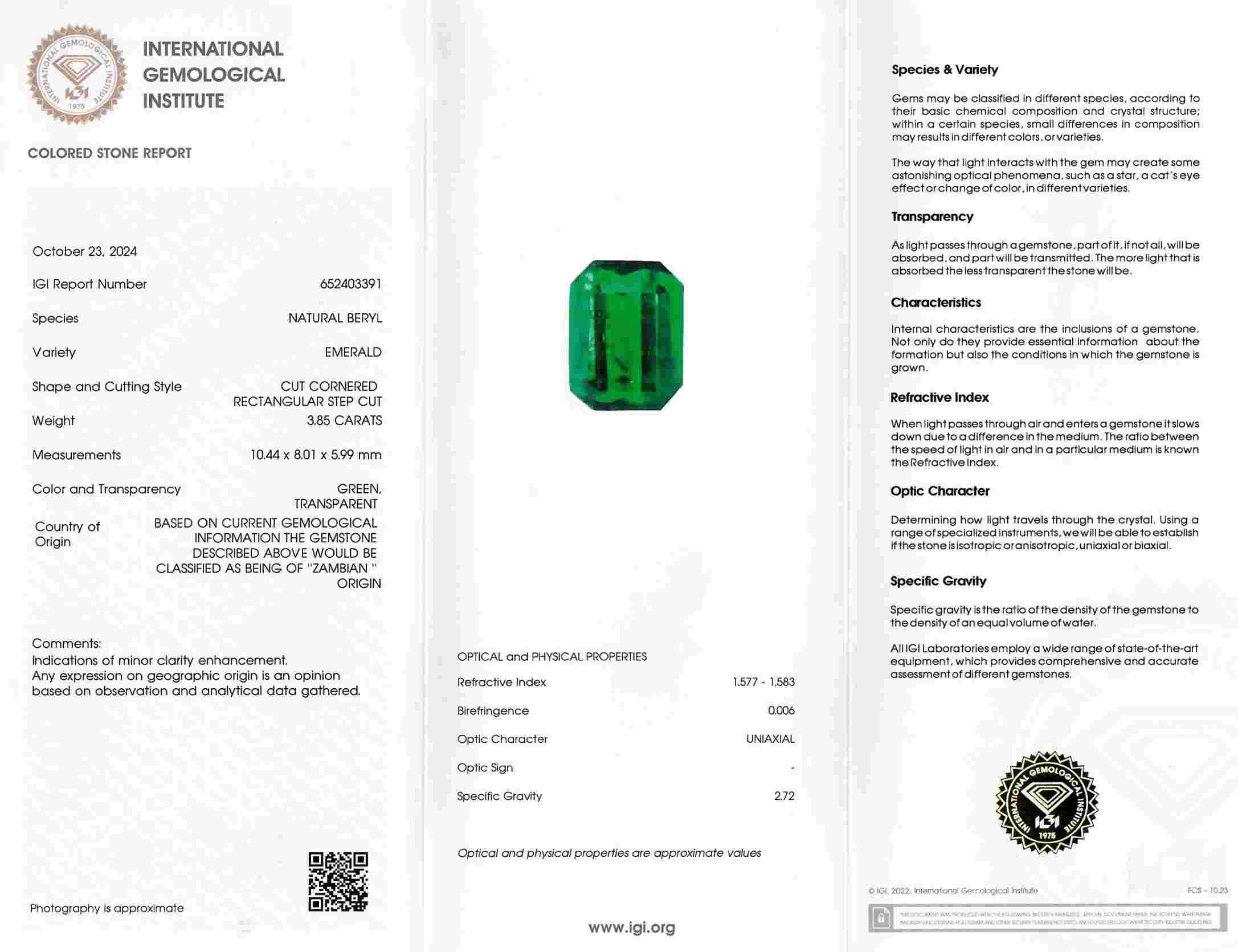 3.86 Ct. Emerald from Zambia