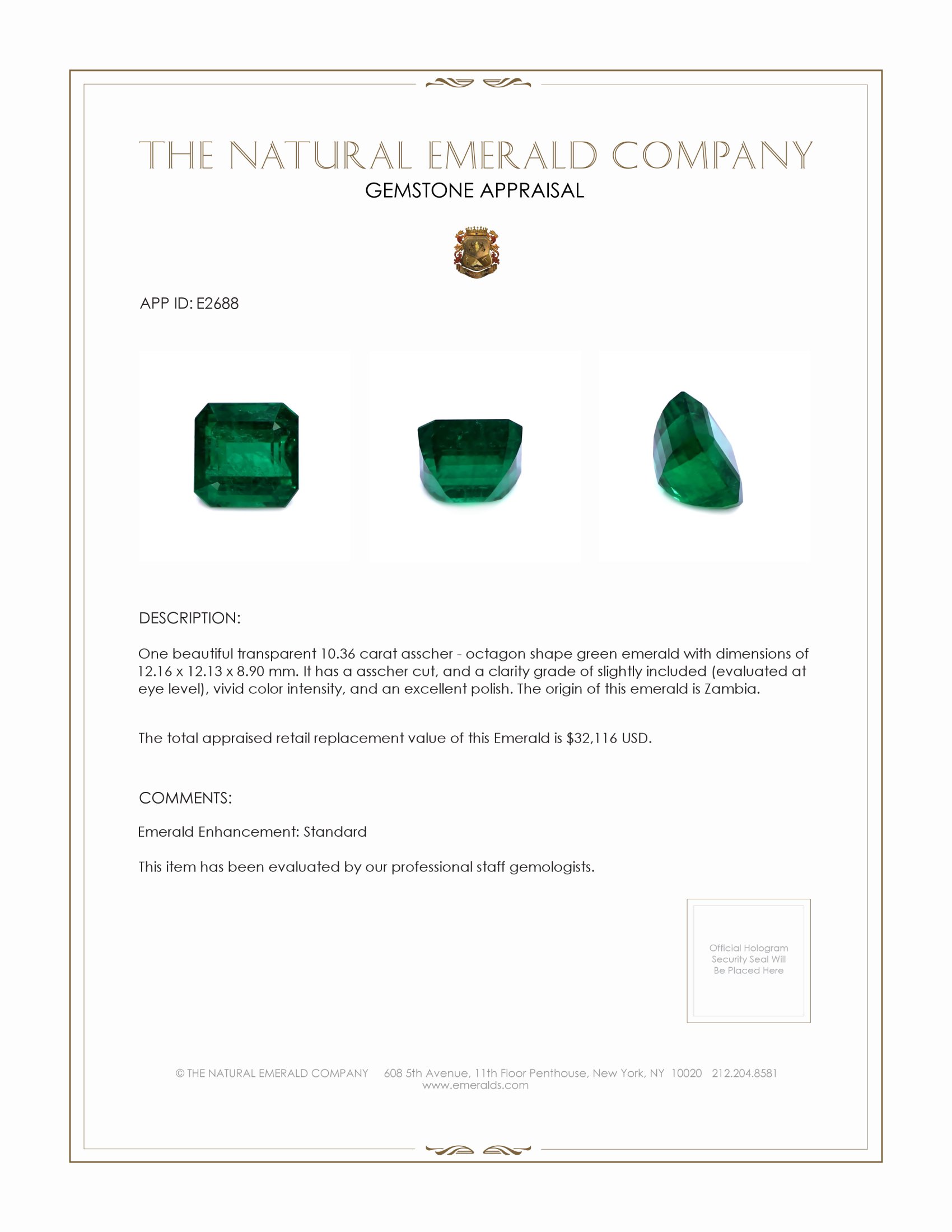10.36 Ct. Emerald from Zambia
