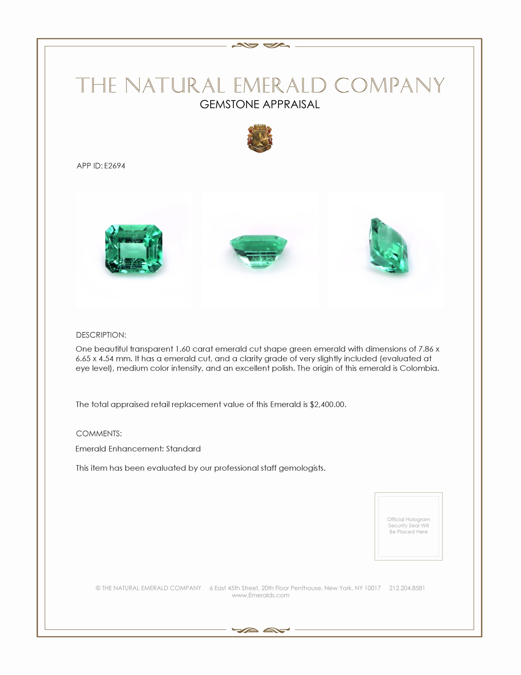 1.60 Ct. Emerald from Colombia