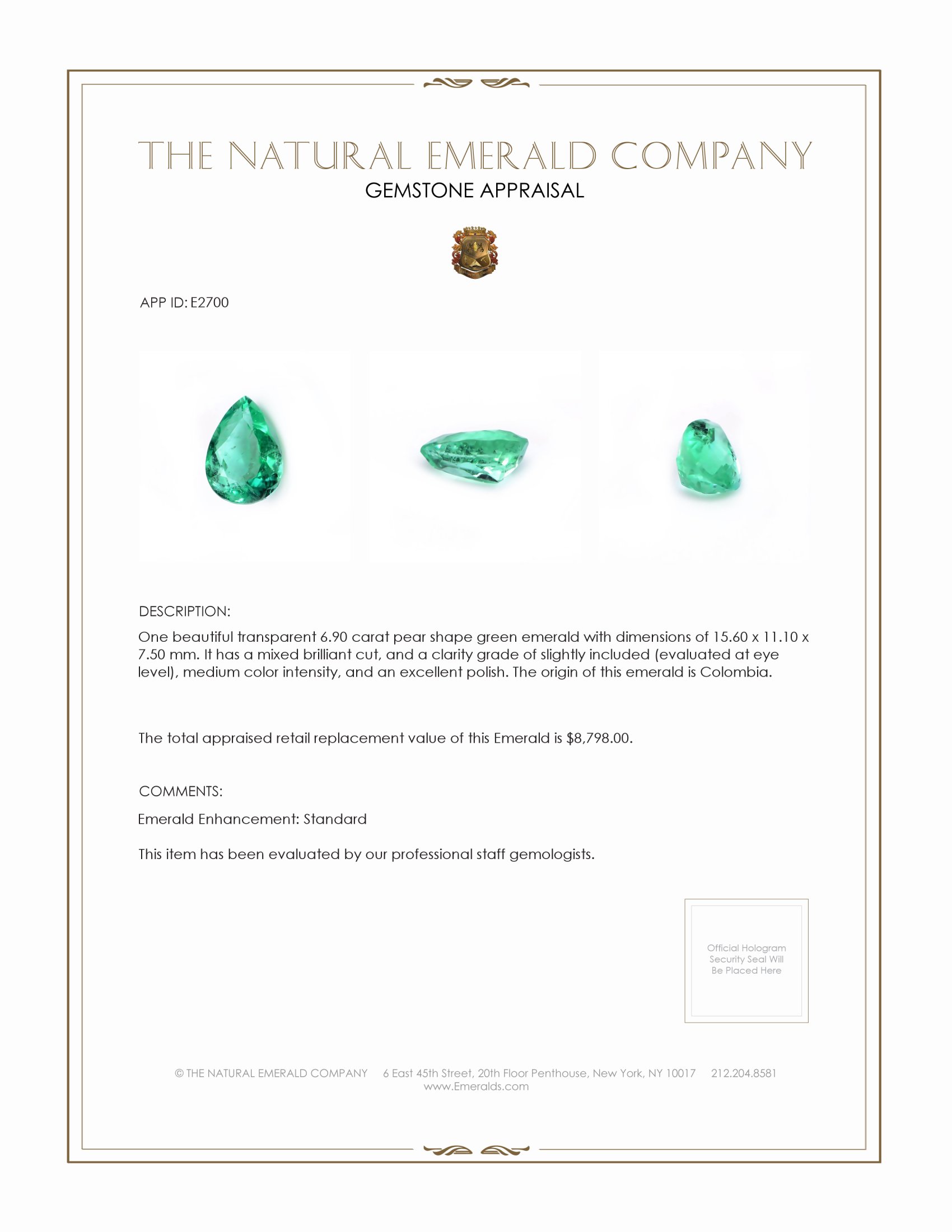 6.90 Ct. Emerald from Colombia