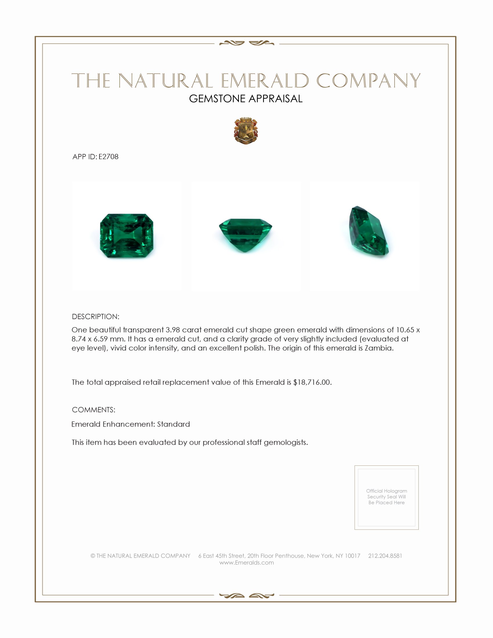 3.98 Ct. Emerald from Zambia