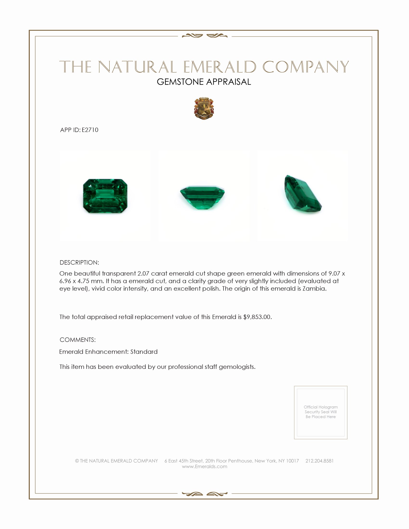 2.07 Ct. Emerald from Zambia
