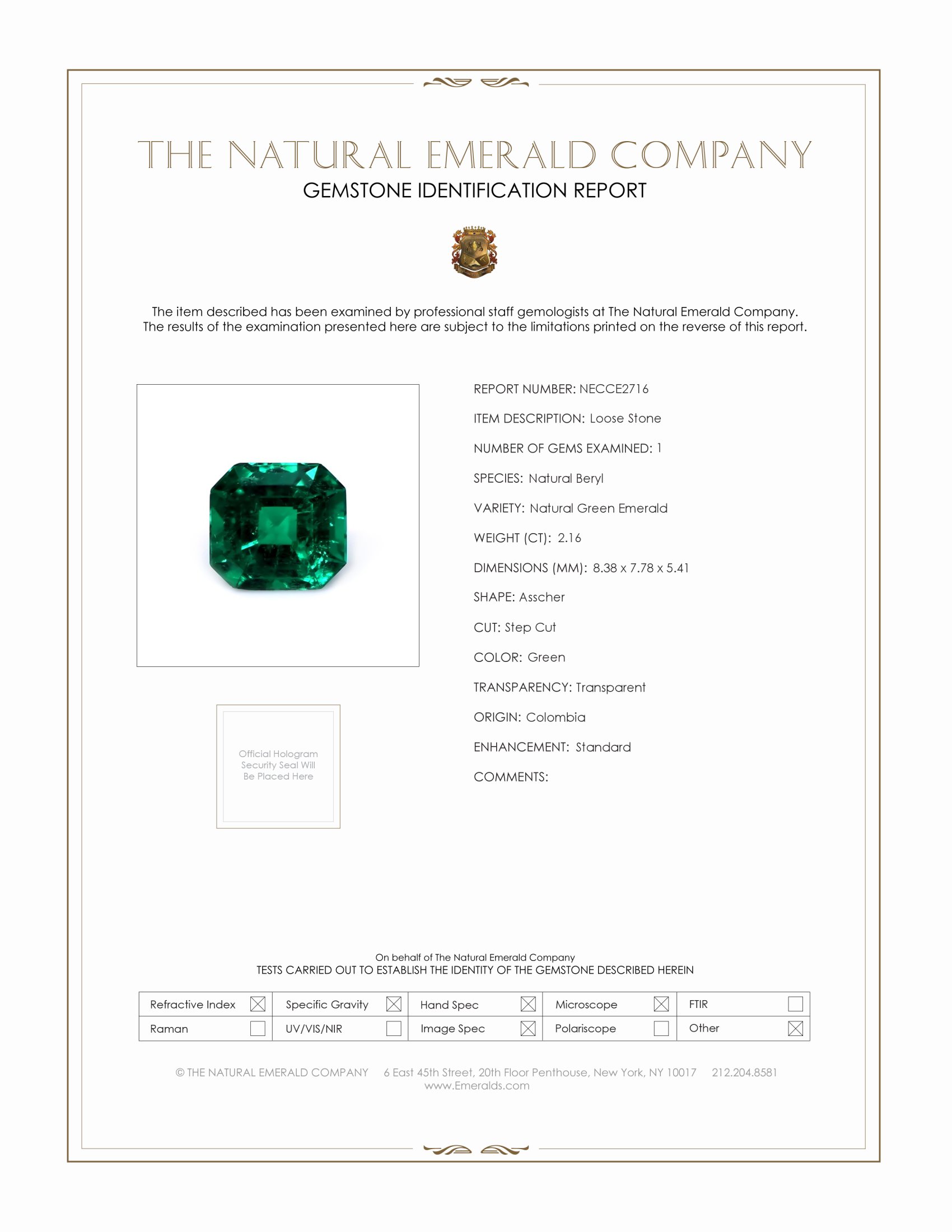 2.16 Ct. Emerald from Colombia