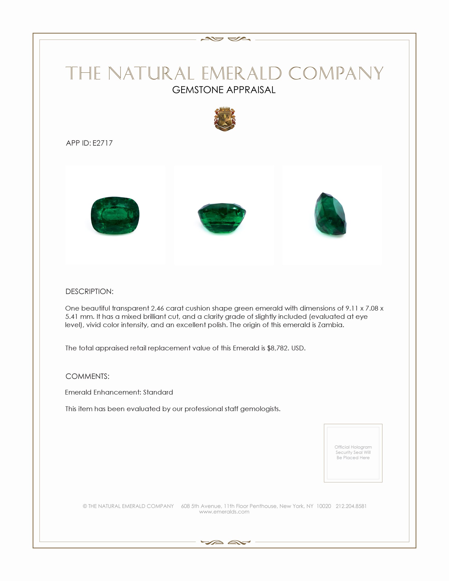 2.46 Ct. Emerald from Zambia
