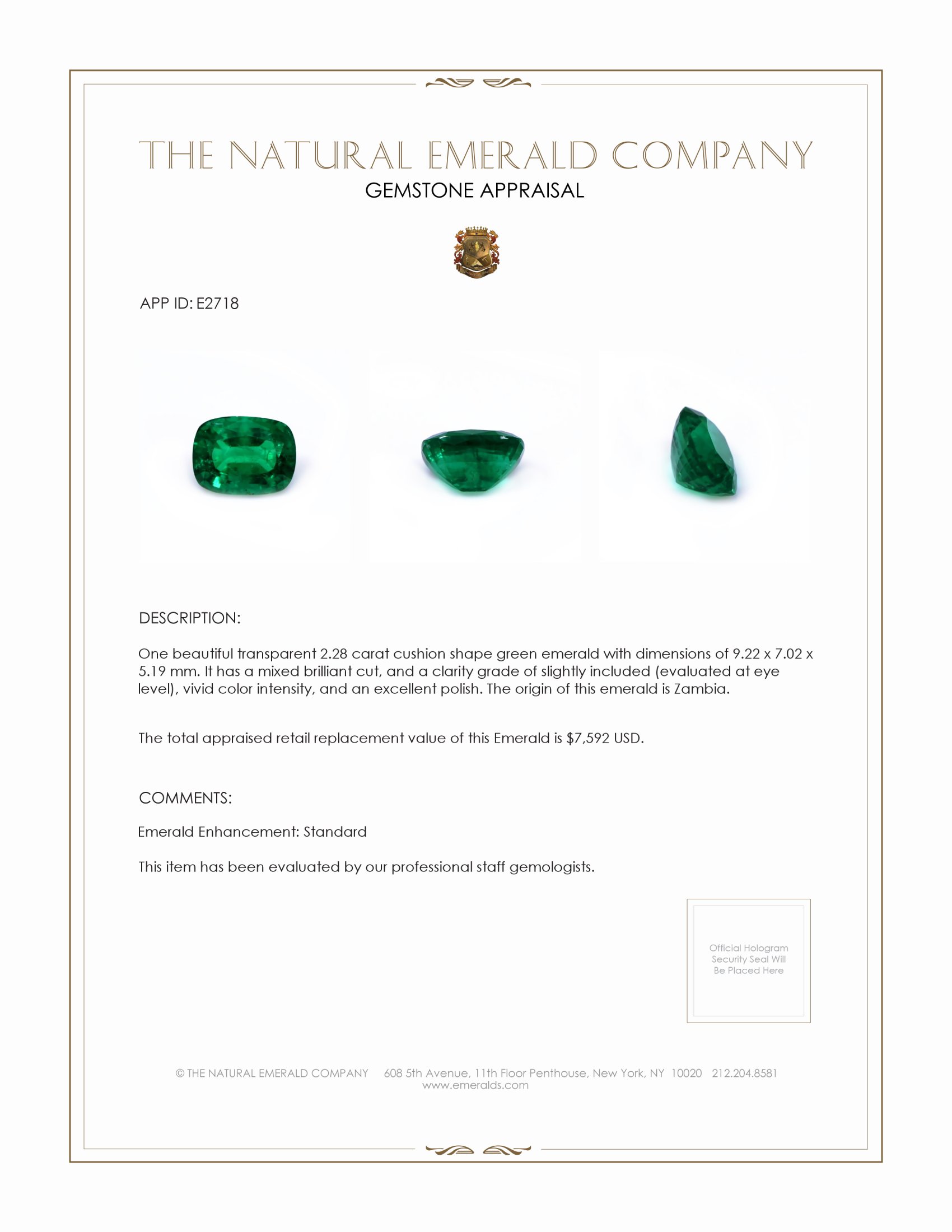 2.28 Ct. Emerald from Zambia