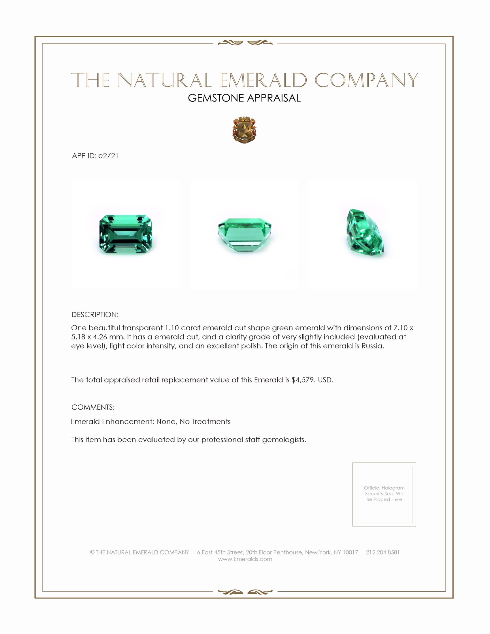 1.10 Ct. Emerald from Russia