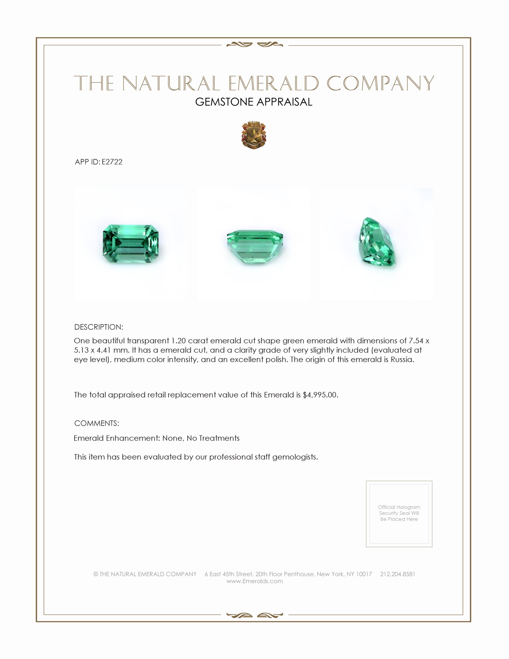 1.20 Ct. Emerald from Russia