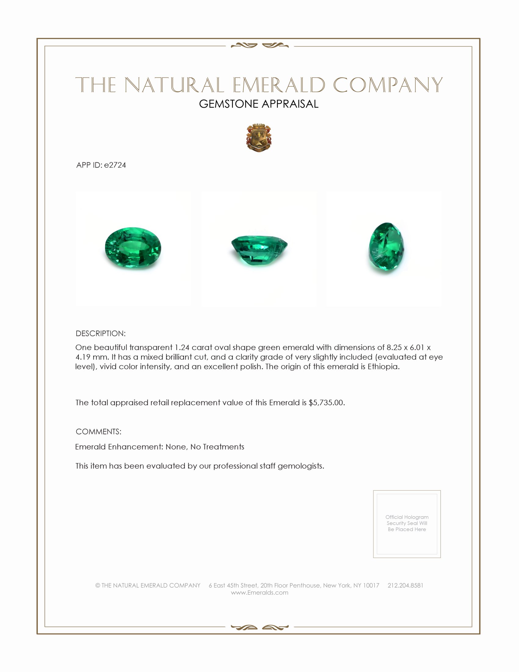 1.24 Ct. Emerald from Ethiopia