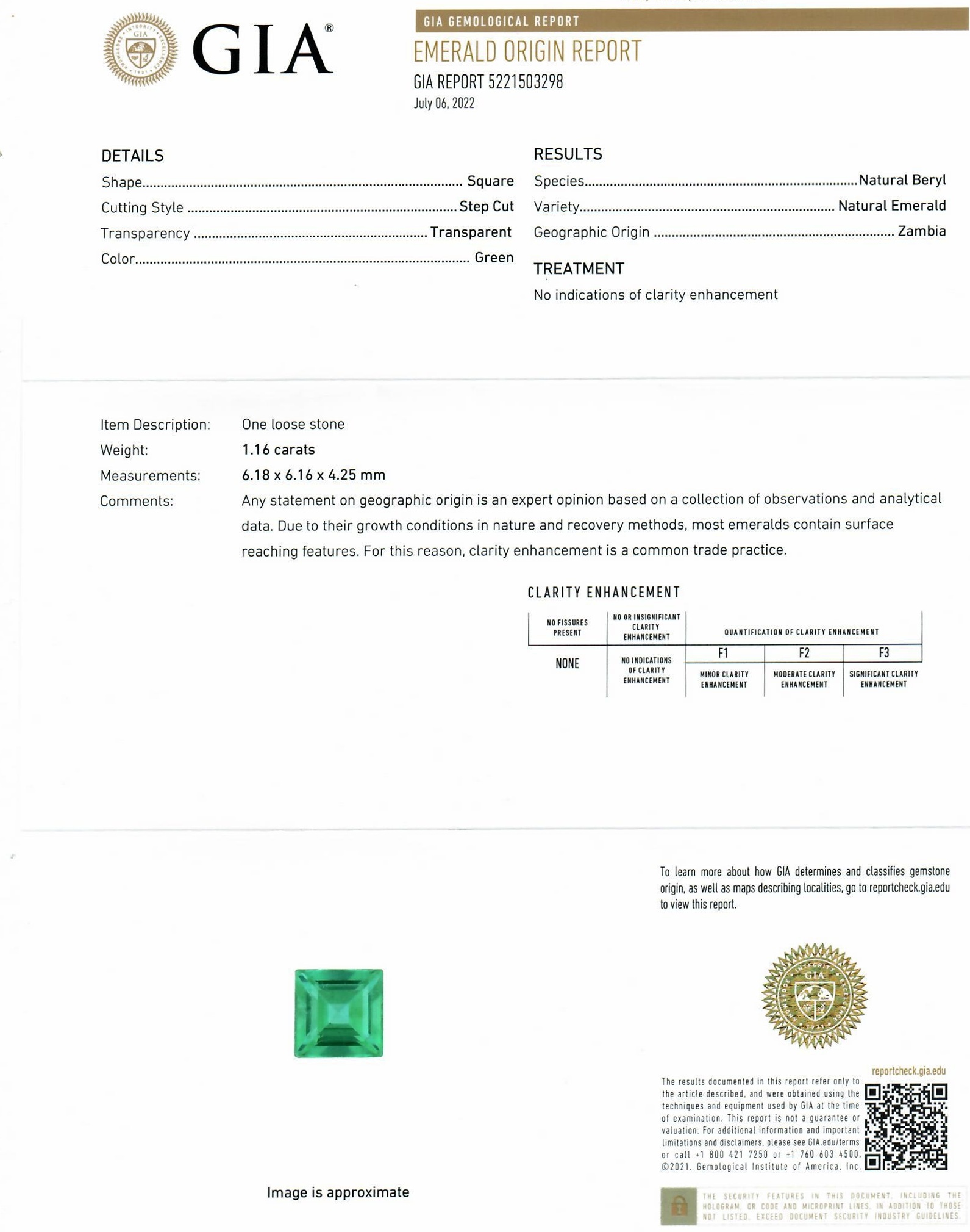1.16 Ct. Emerald from Zambia