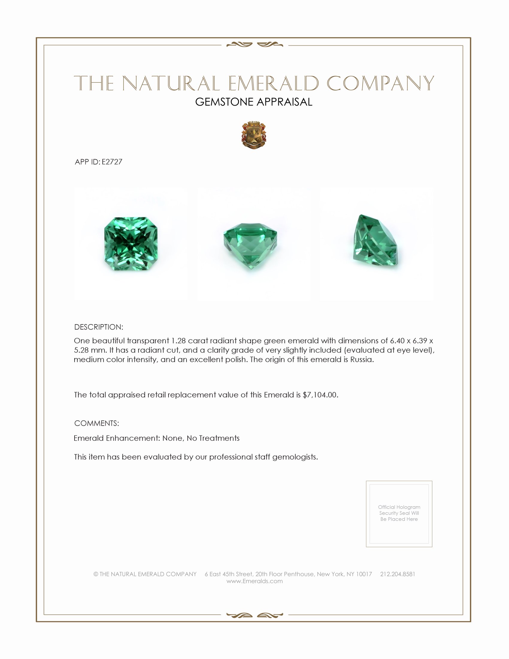 1.28 Ct. Emerald from Russia
