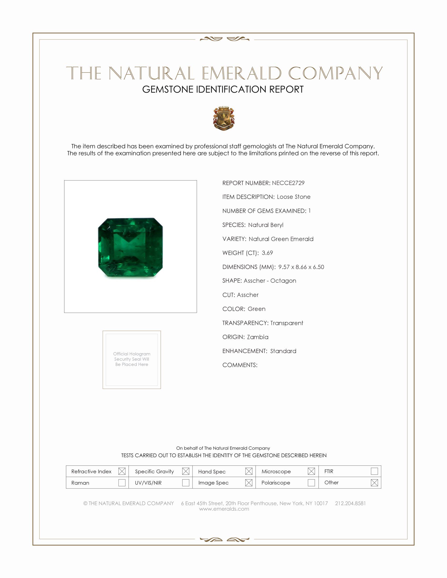 Emerald Ring 3.69 Ct., 18K Yellow Gold