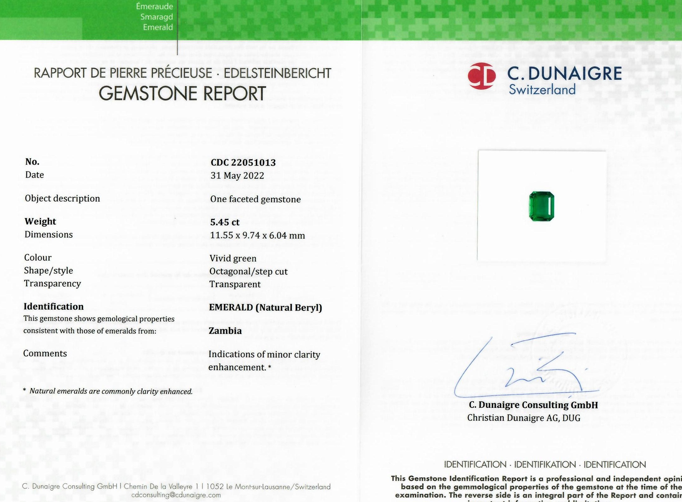 5.45 Ct. Emerald from Zambia