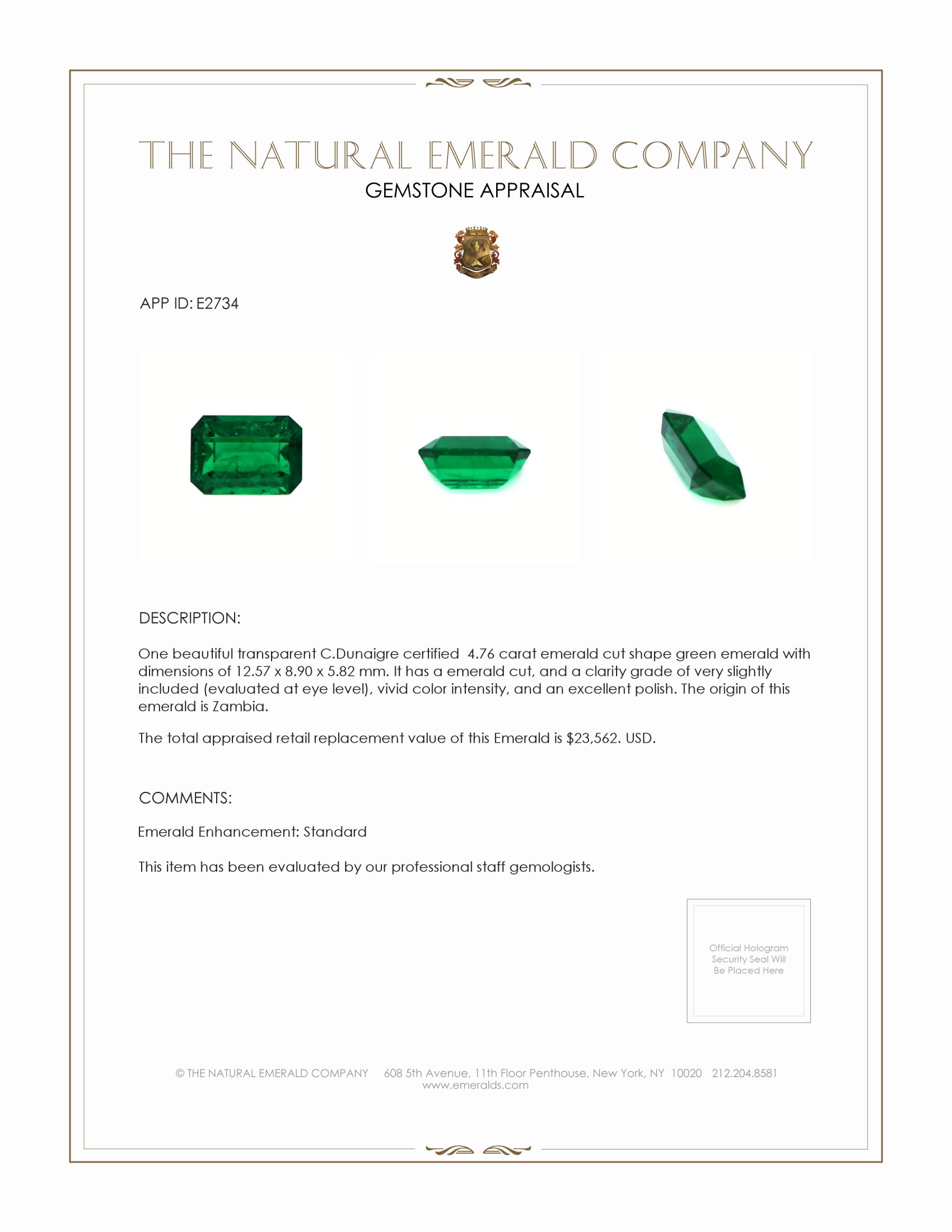 4.76 Ct. Emerald from Zambia
