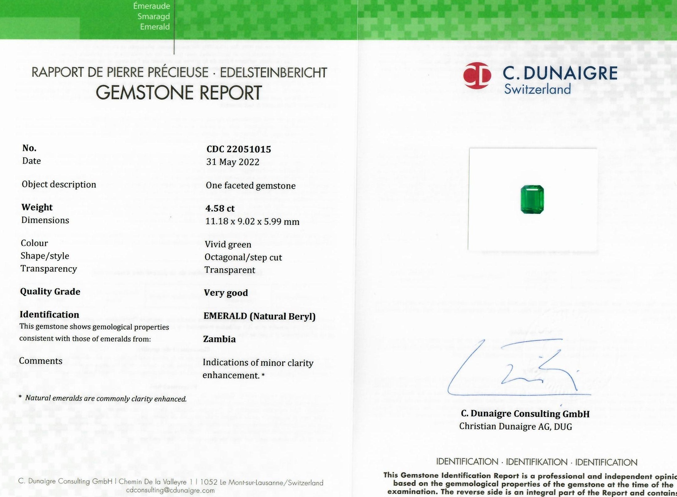 4.58 Ct. Emerald from Zambia