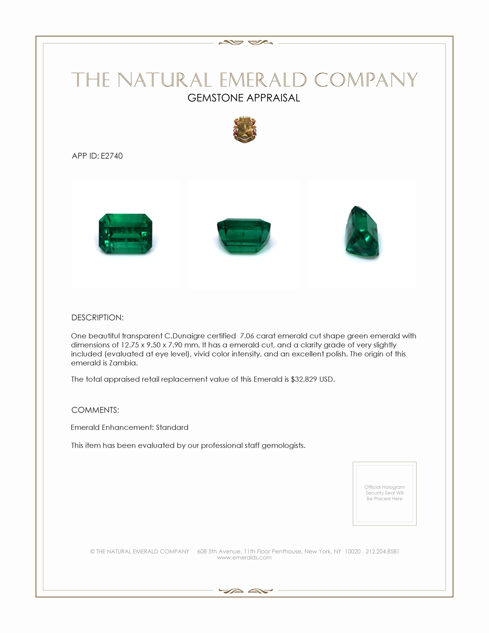 7.06 Ct. Emerald from Zambia