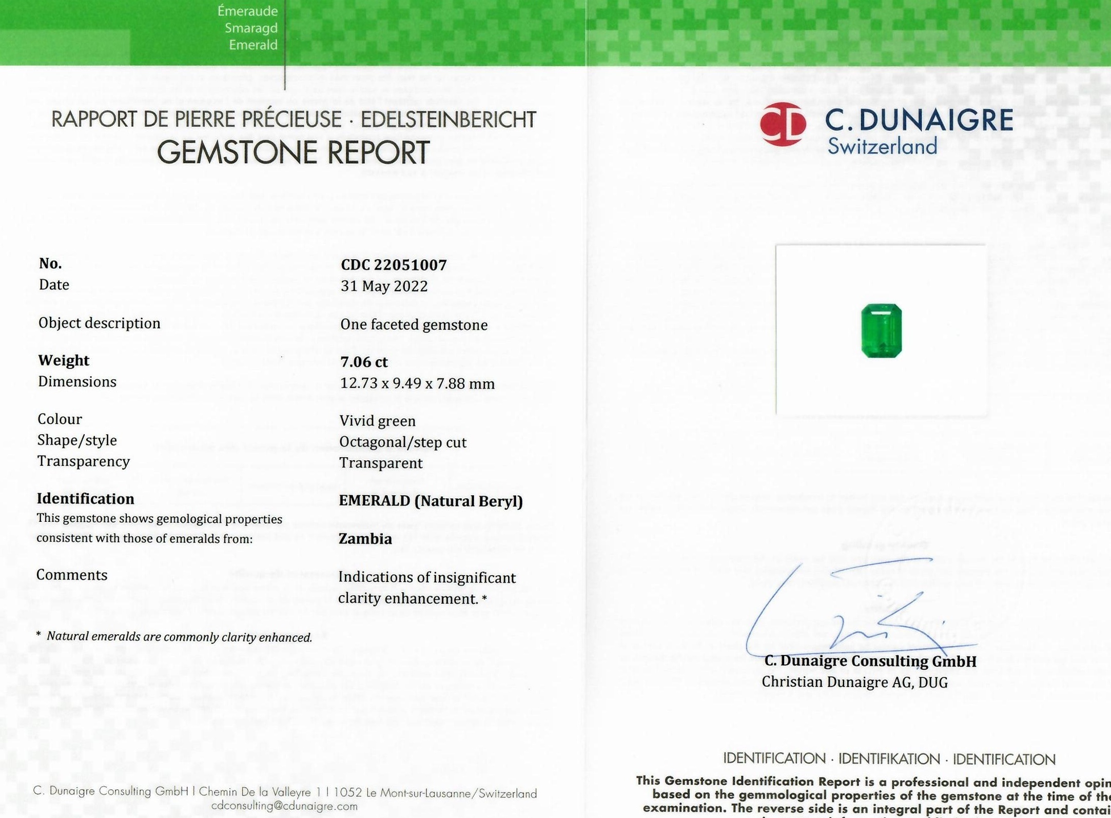 7.06 Ct. Emerald from Zambia