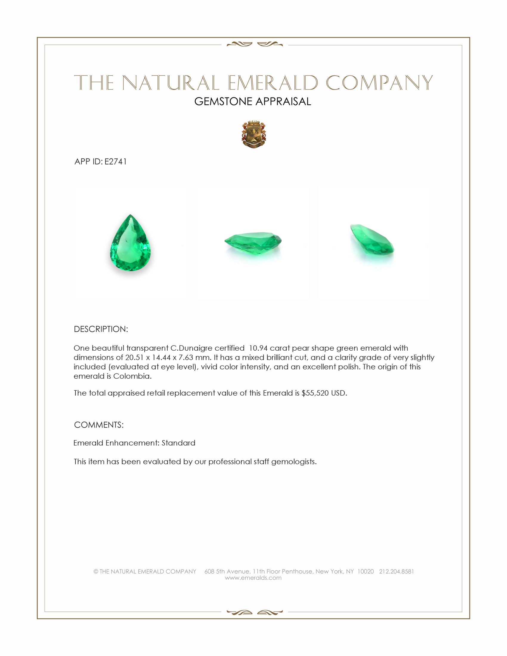 10.94 Ct. Emerald from Colombia