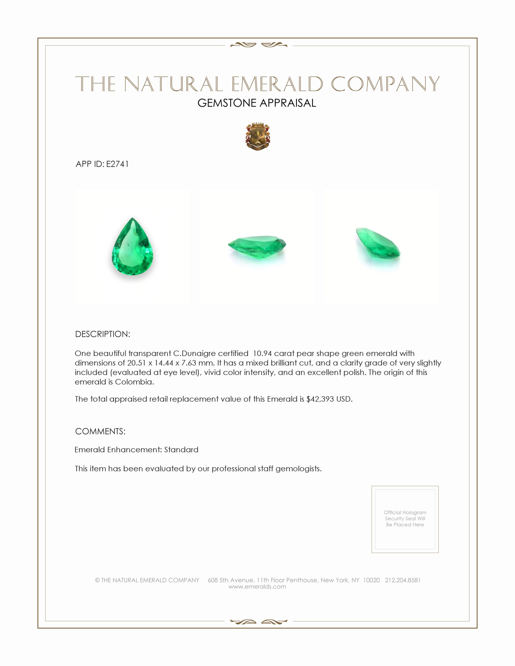 10.94 Ct. Emerald from Colombia