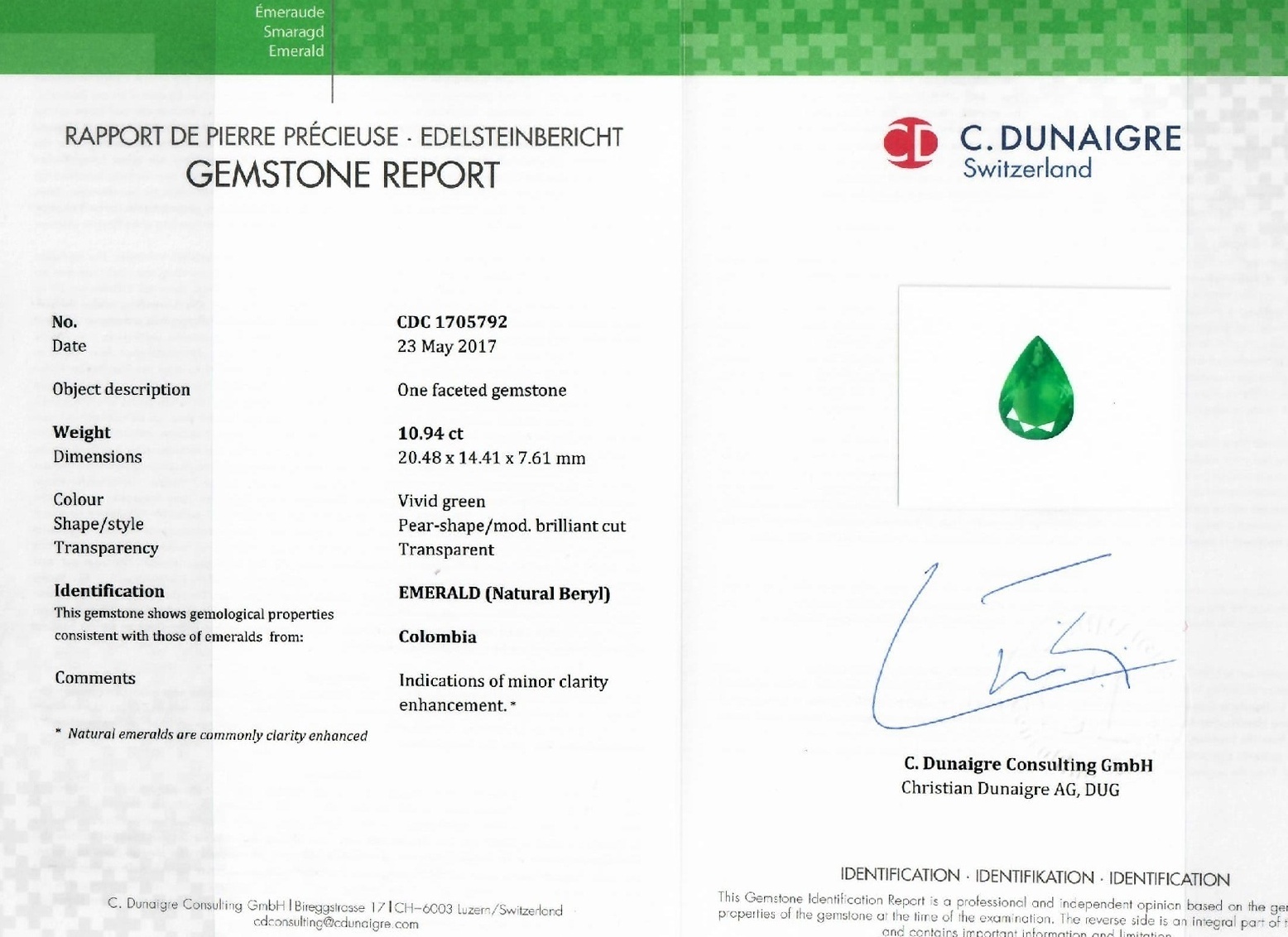 10.94 Ct. Emerald from Colombia