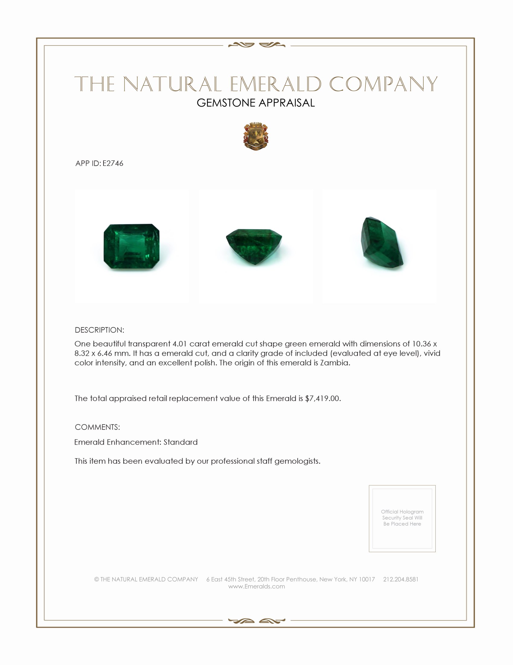 4.01 Ct. Emerald from Zambia