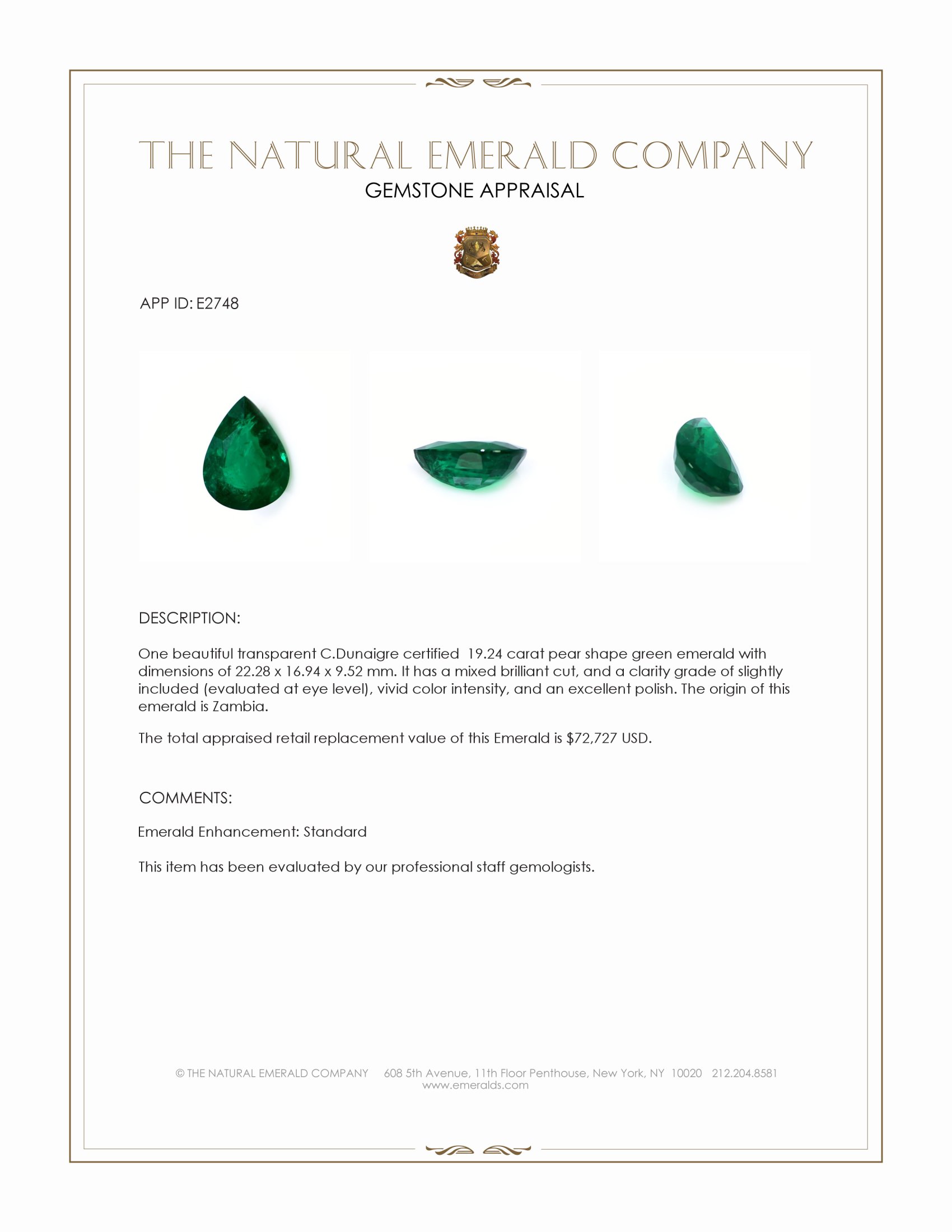 19.24 Ct. Emerald from Zambia