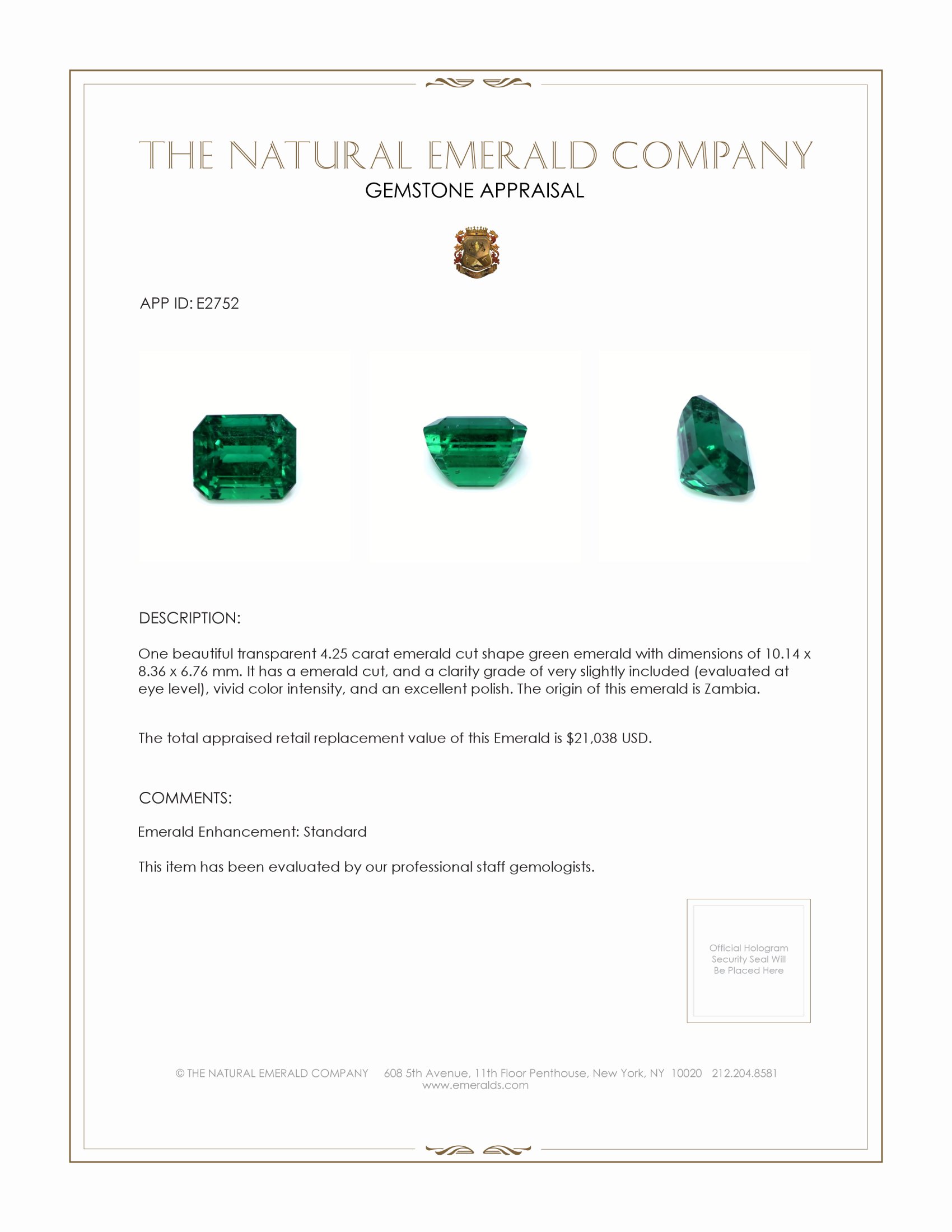 4.25 Ct. Emerald from Zambia