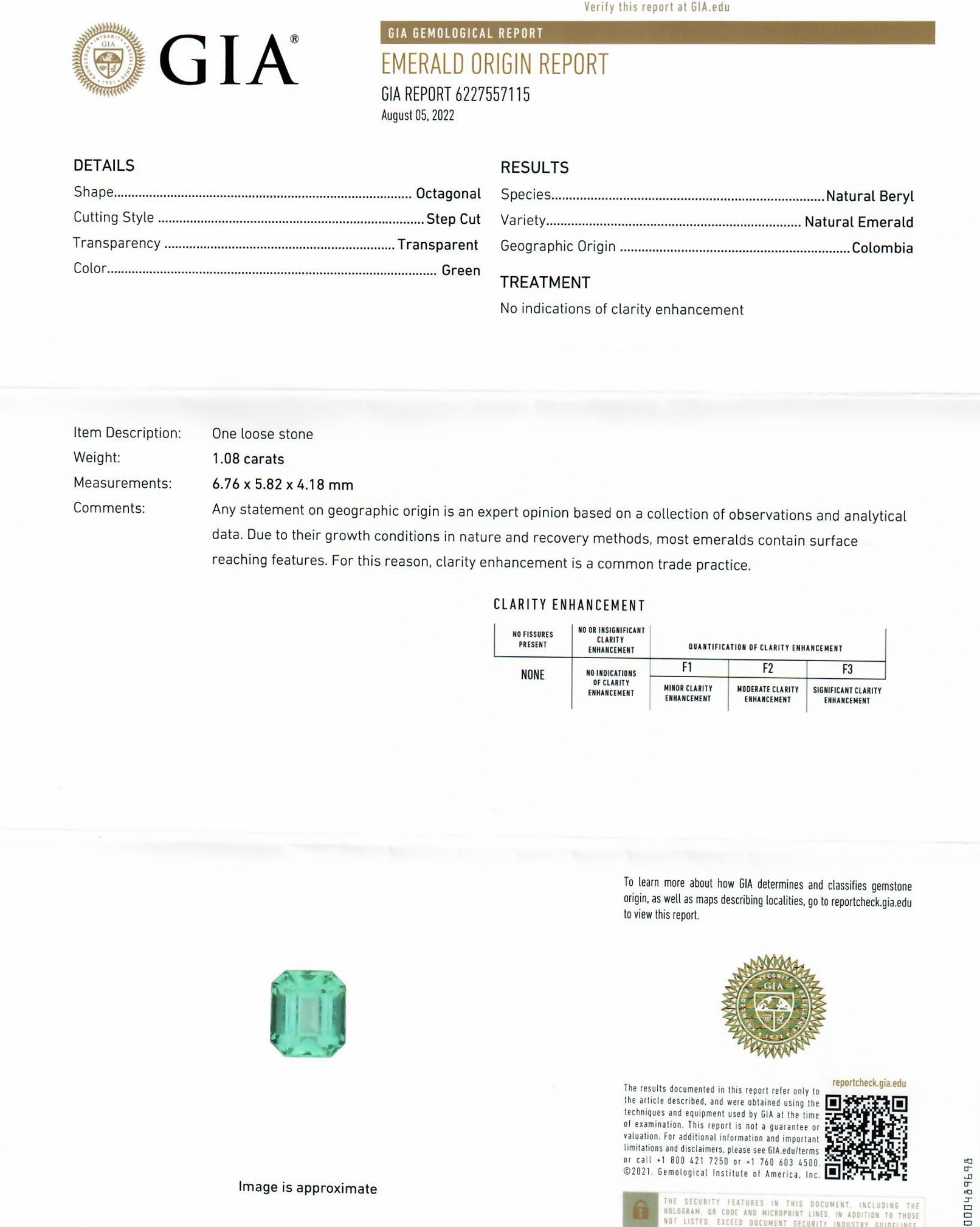 1.08 Ct. Emerald from Colombia