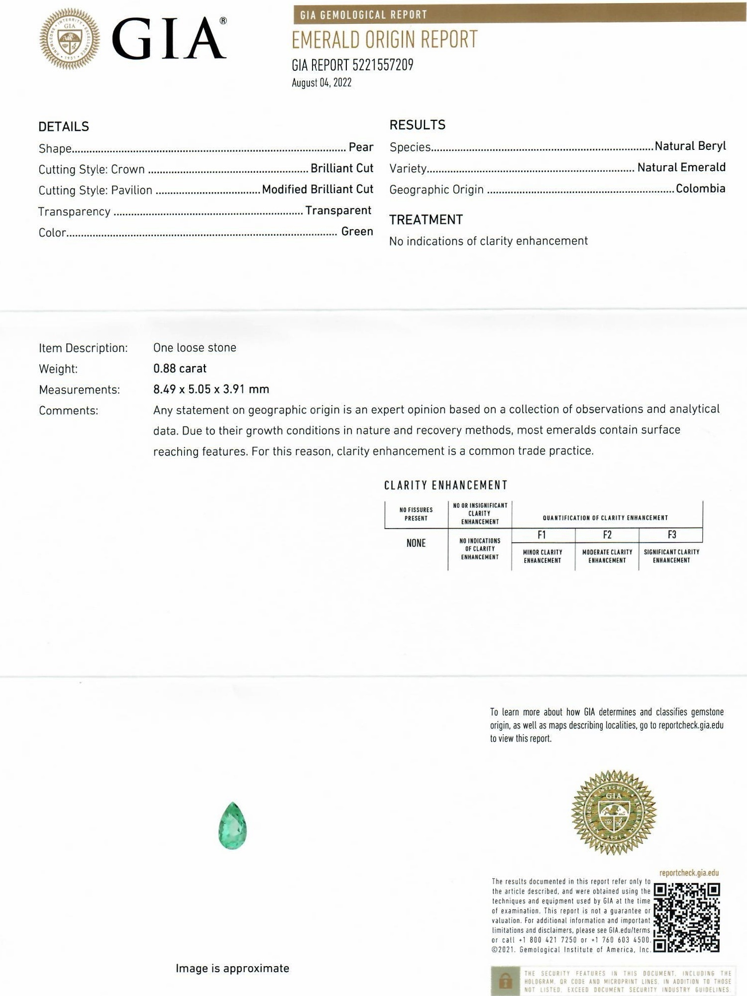 0.88 Ct. Emerald from Colombia