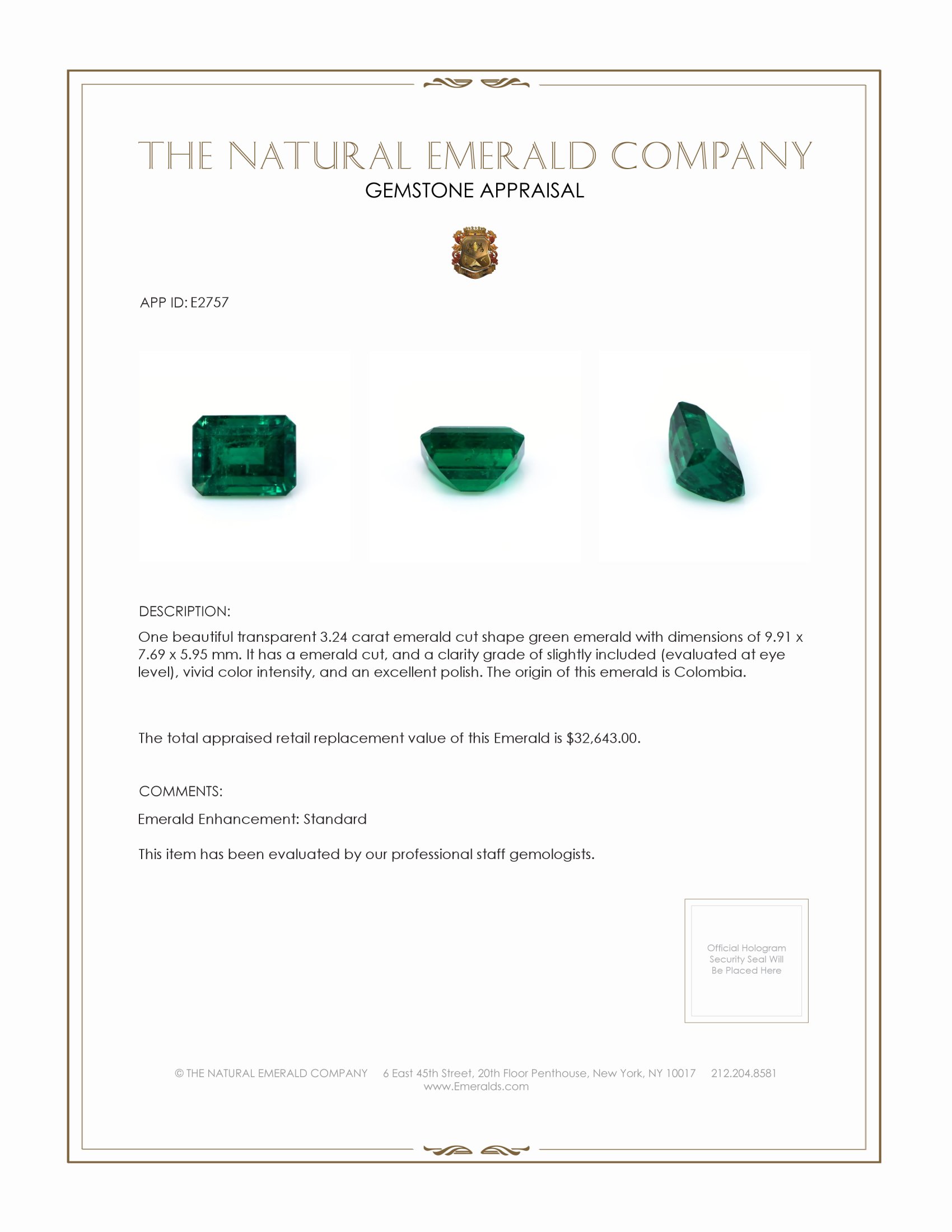 3.24 Ct. Emerald from Colombia