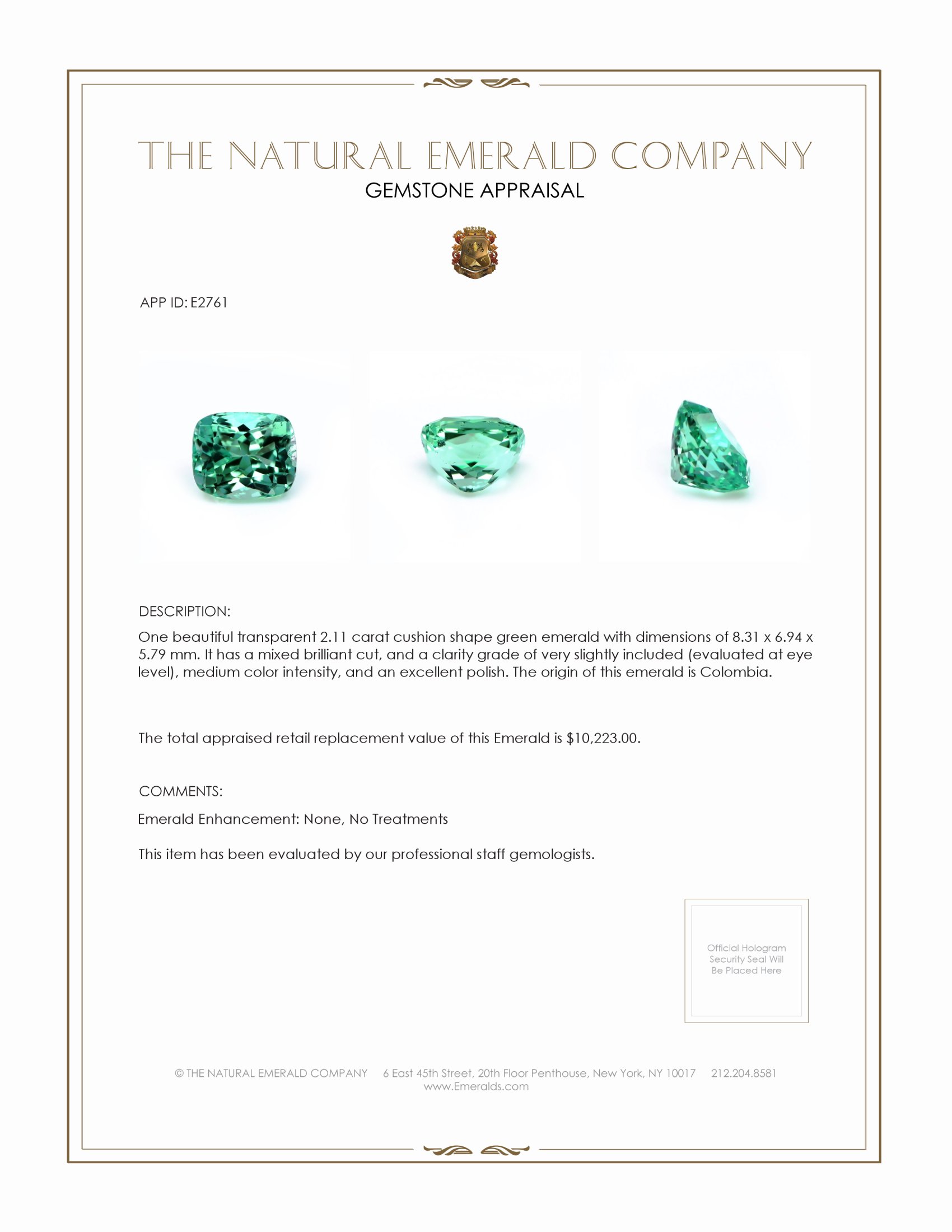 2.11 Ct. Emerald from Colombia