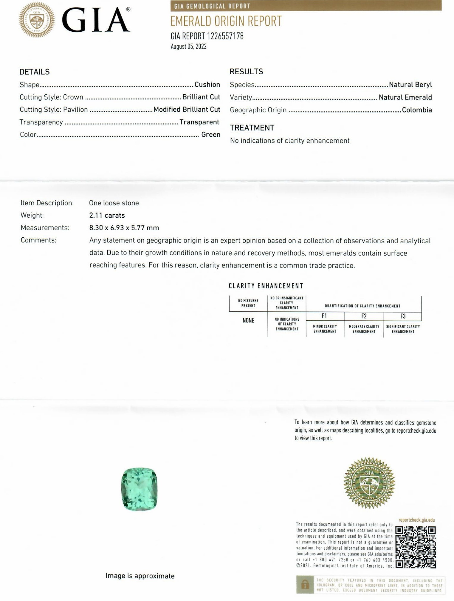 2.11 Ct. Emerald from Colombia