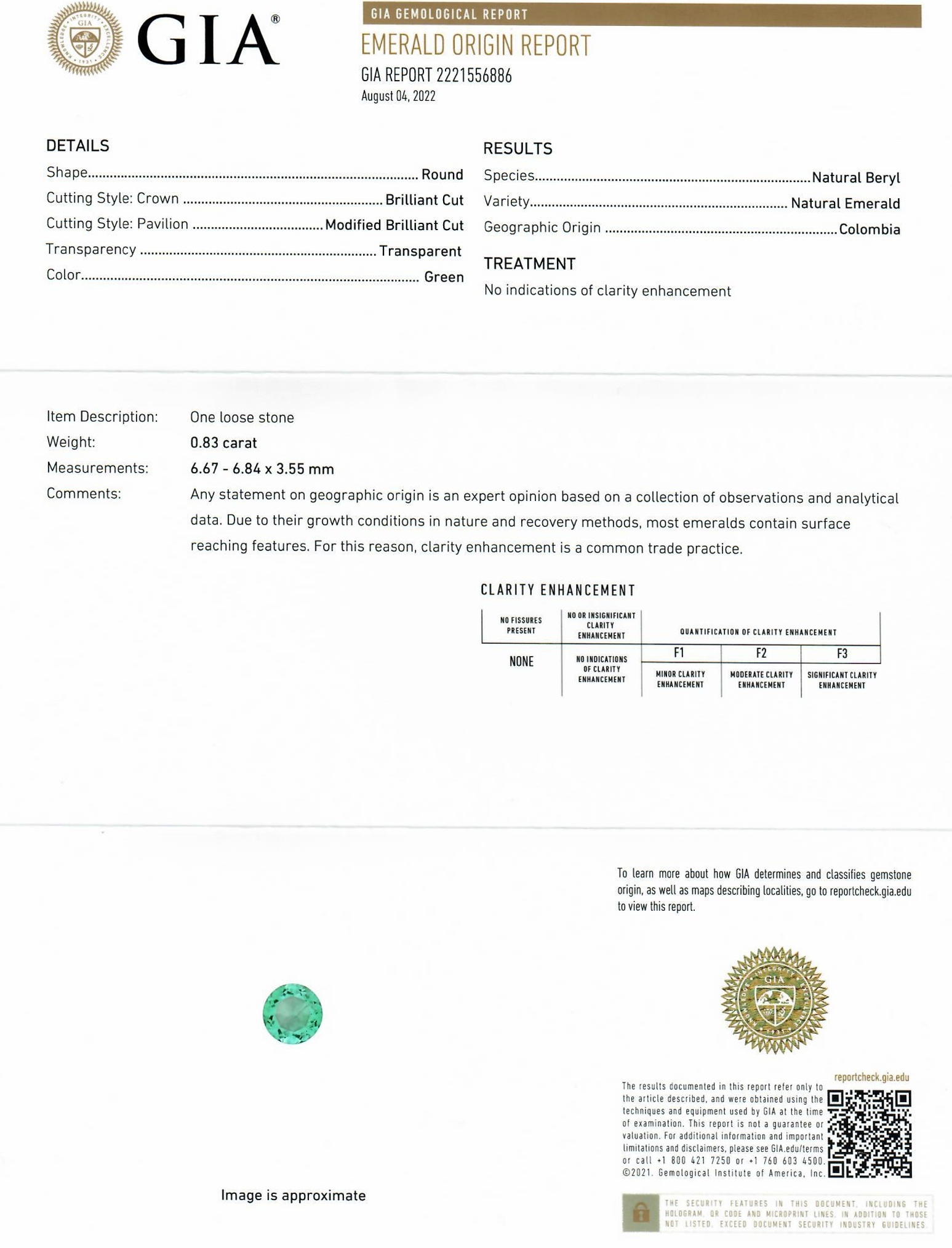 0.83 Ct. Emerald from Colombia