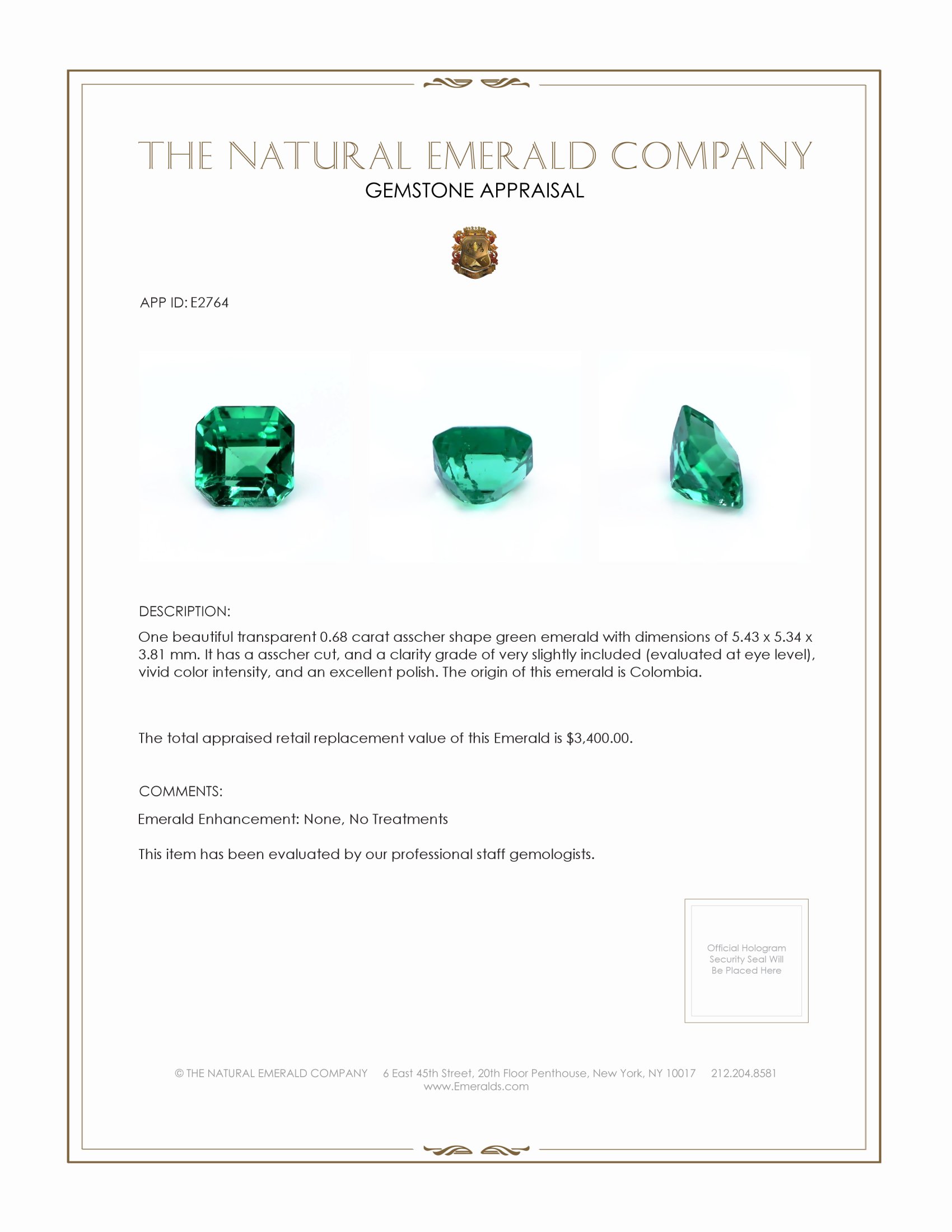0.68 Ct. Emerald from Colombia