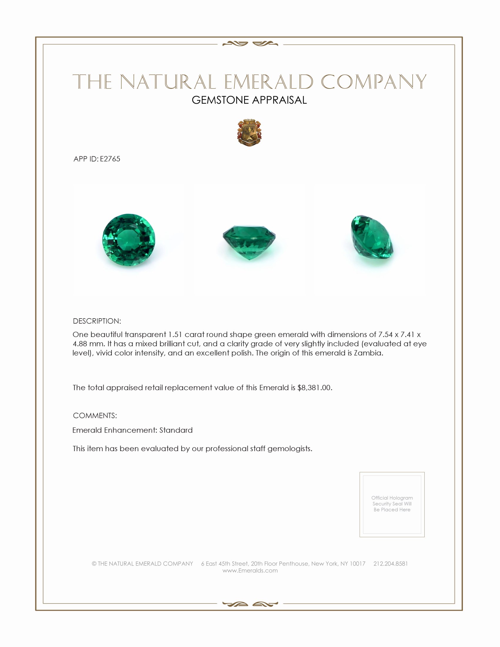 1.51 Ct. Emerald from Zambia