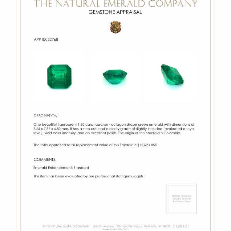 1.80 Ct. Emerald from Colombia