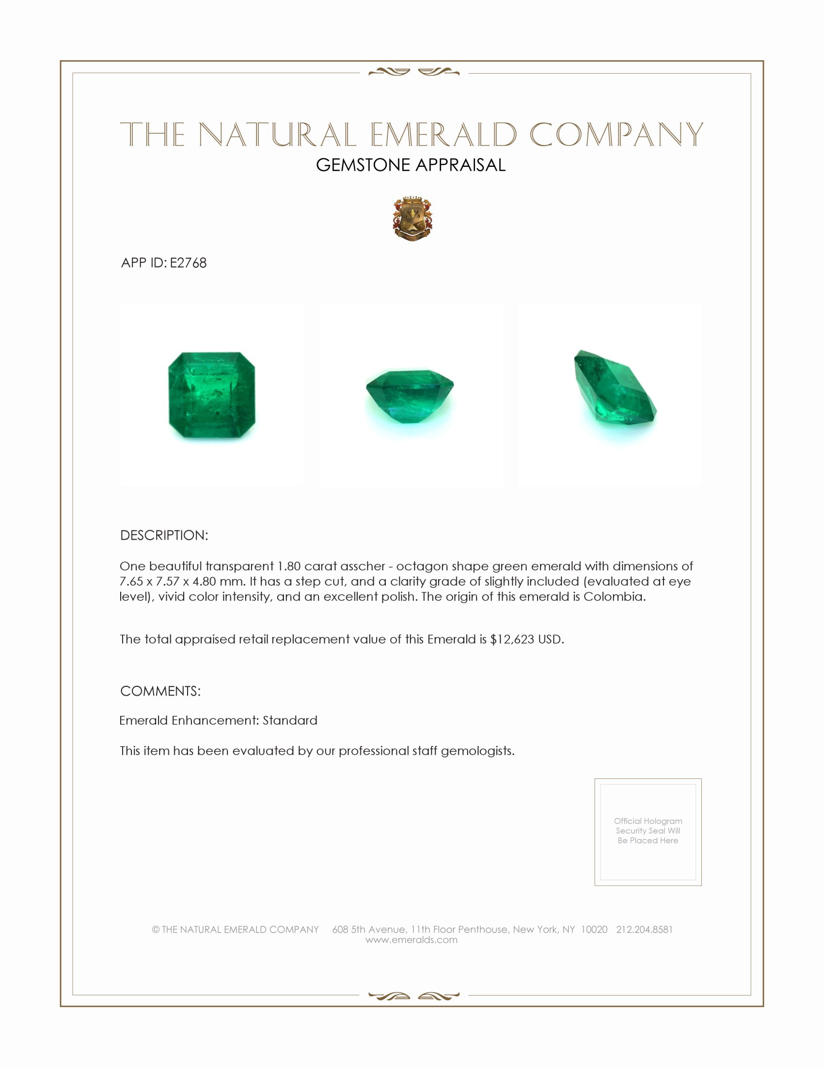 1.80 Ct. Emerald from Colombia