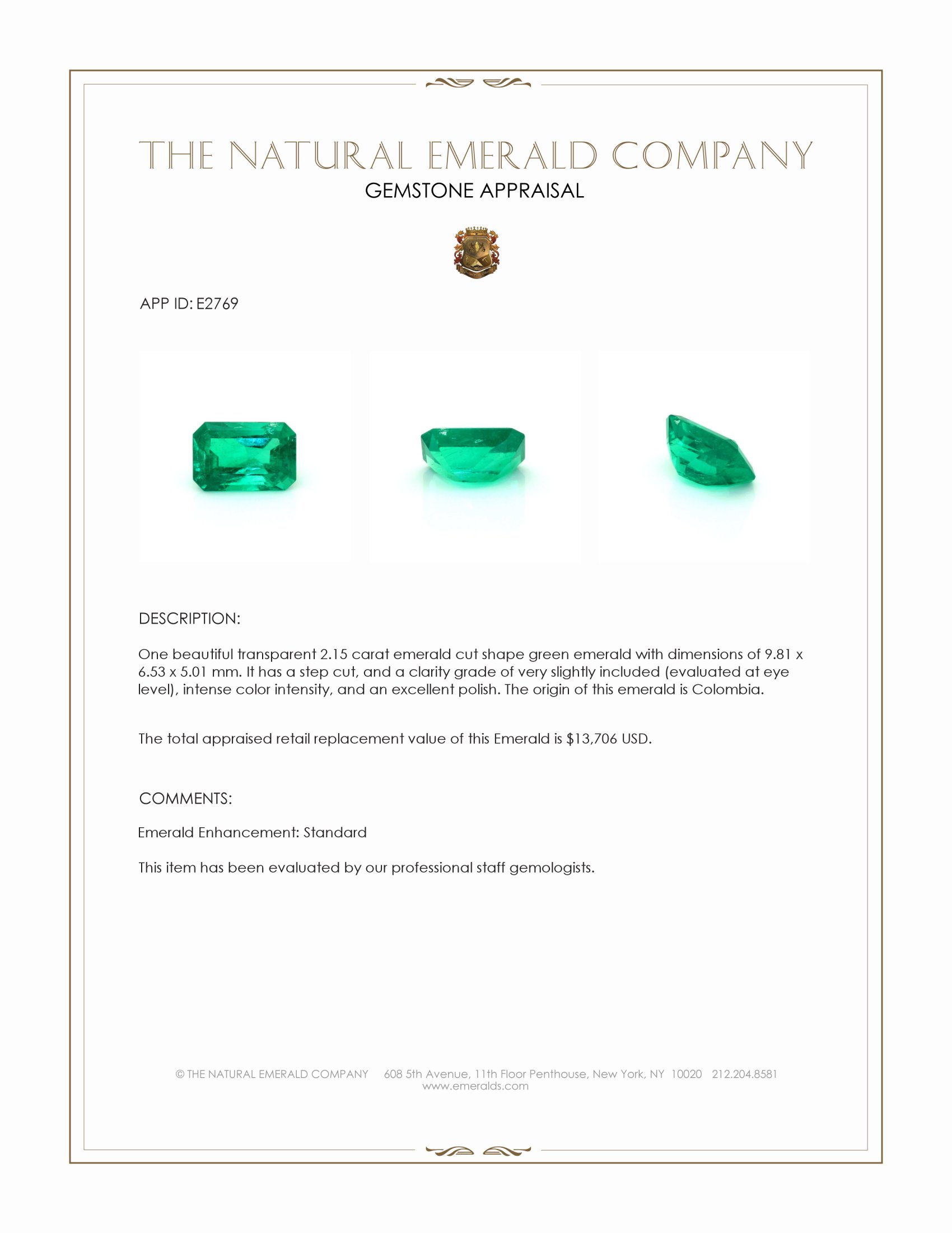 2.15 Ct. Emerald from Colombia