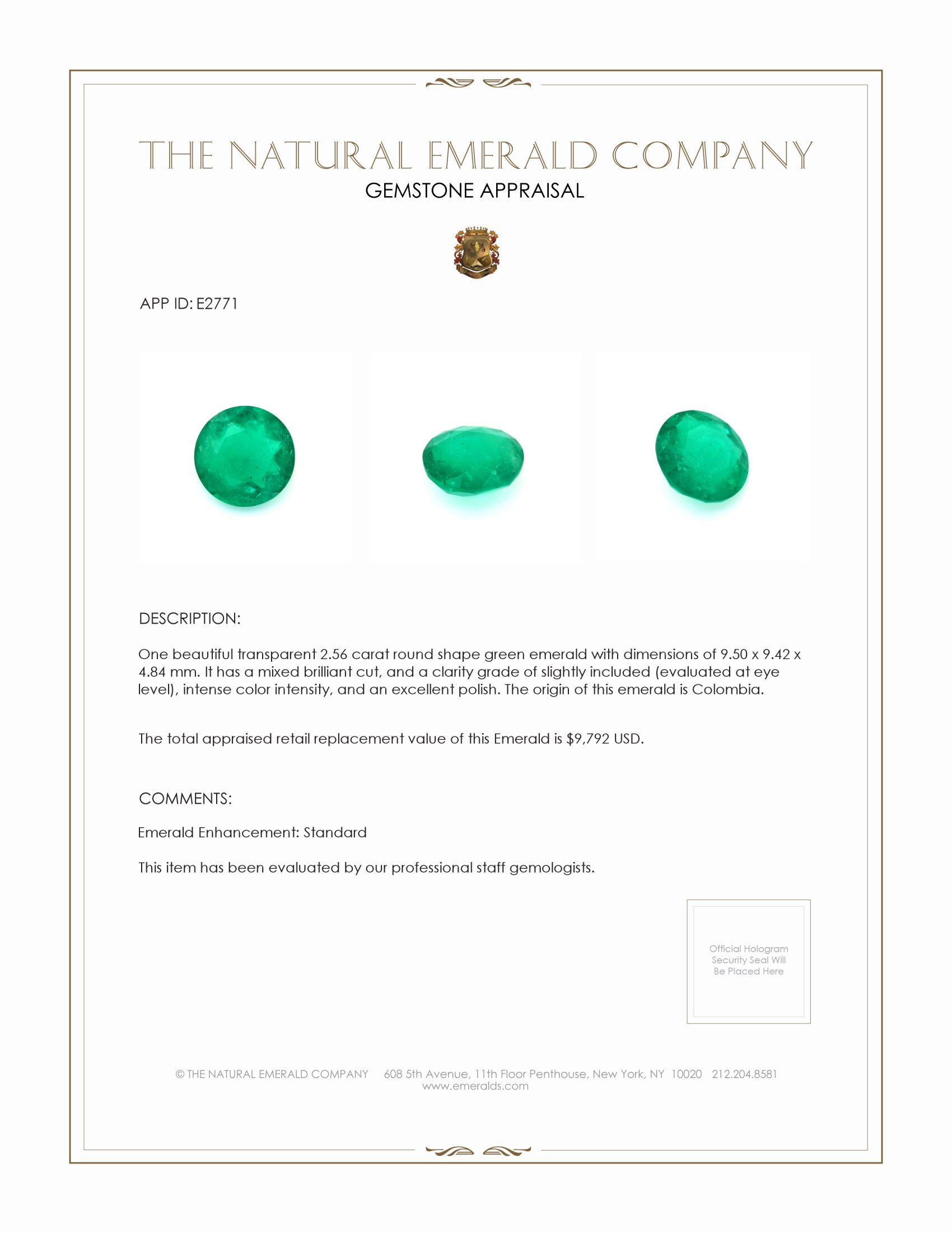 2.56 Ct. Emerald from Colombia