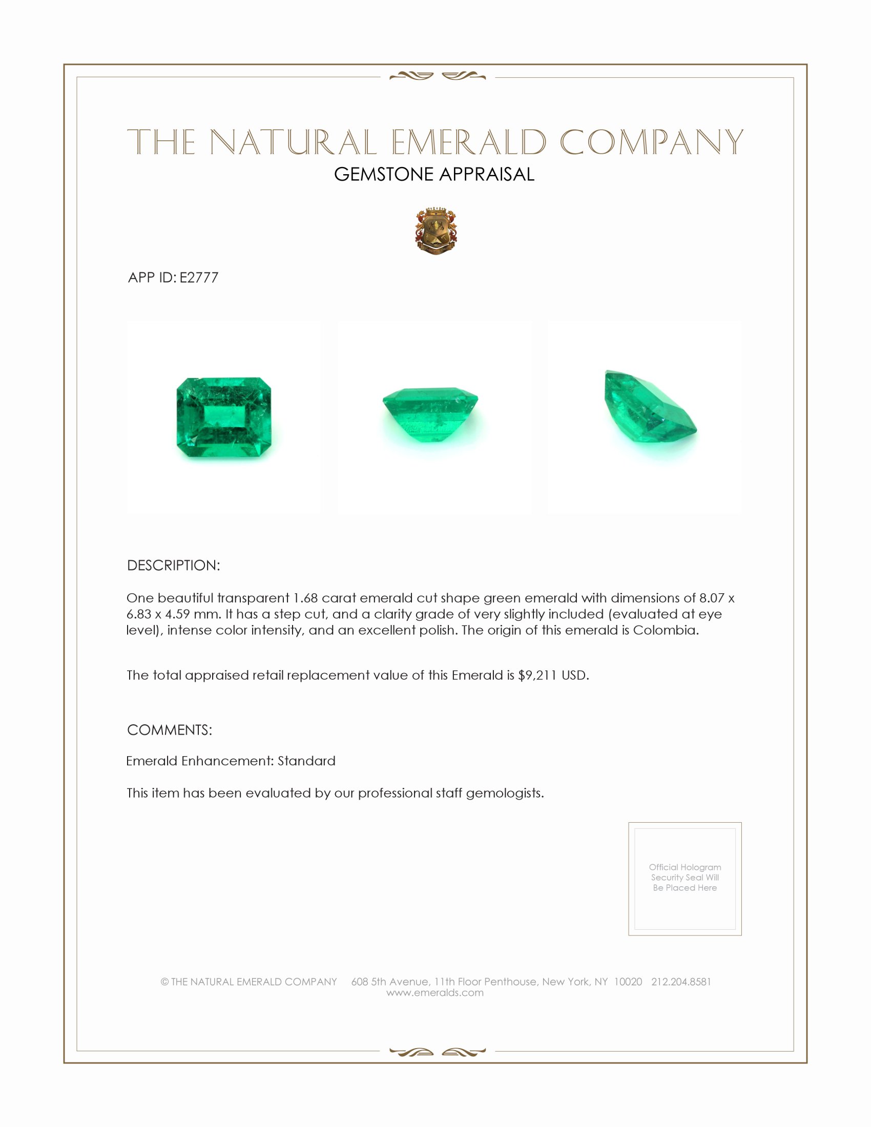 1.68 Ct. Emerald from Colombia