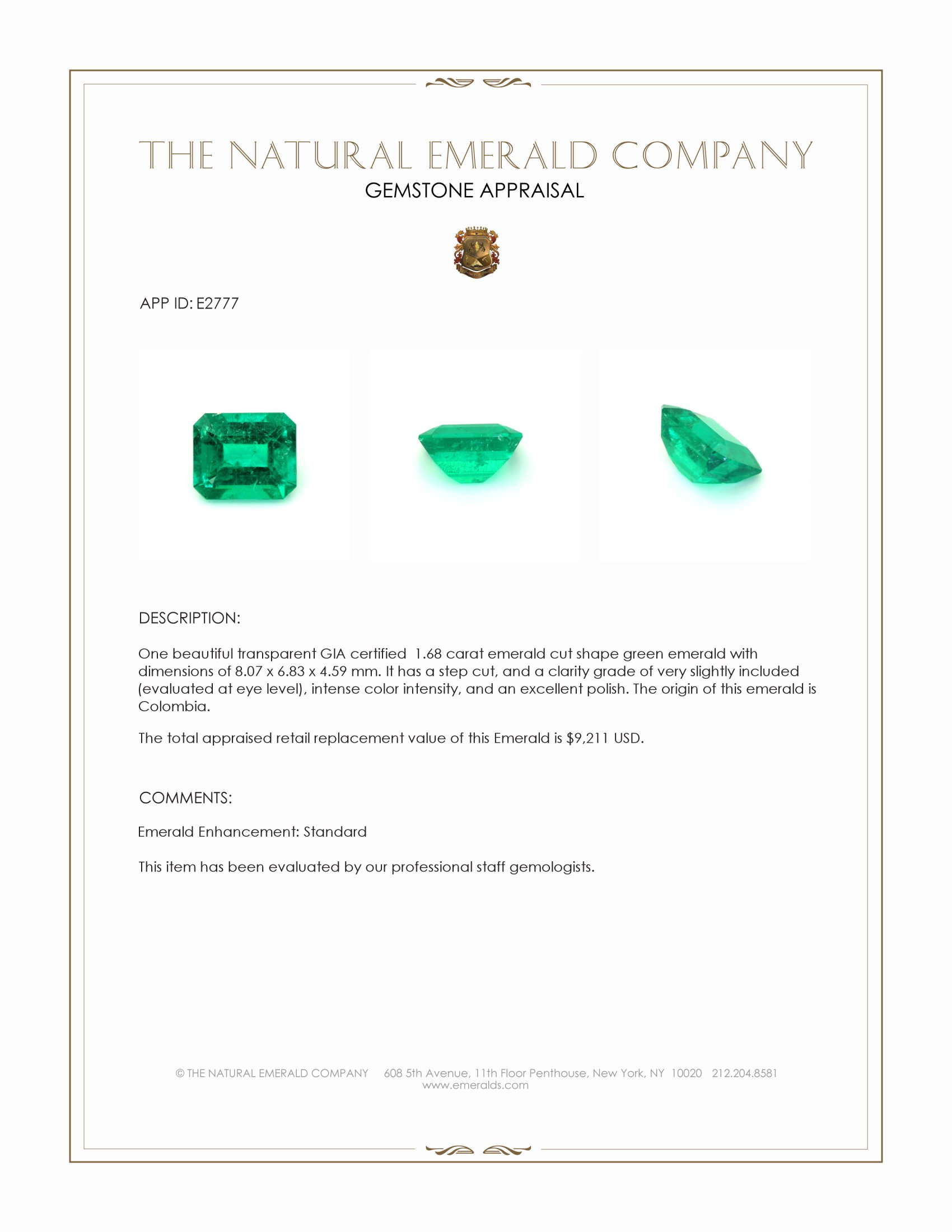 1.68 Ct. Emerald from Colombia