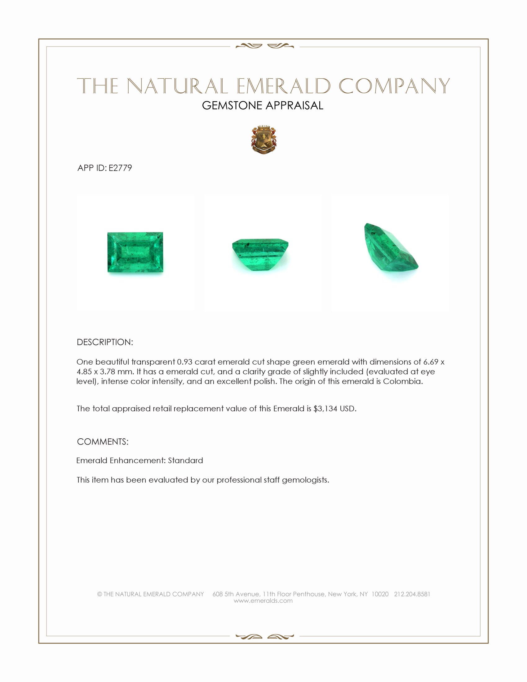 0.93 Ct. Emerald from Colombia