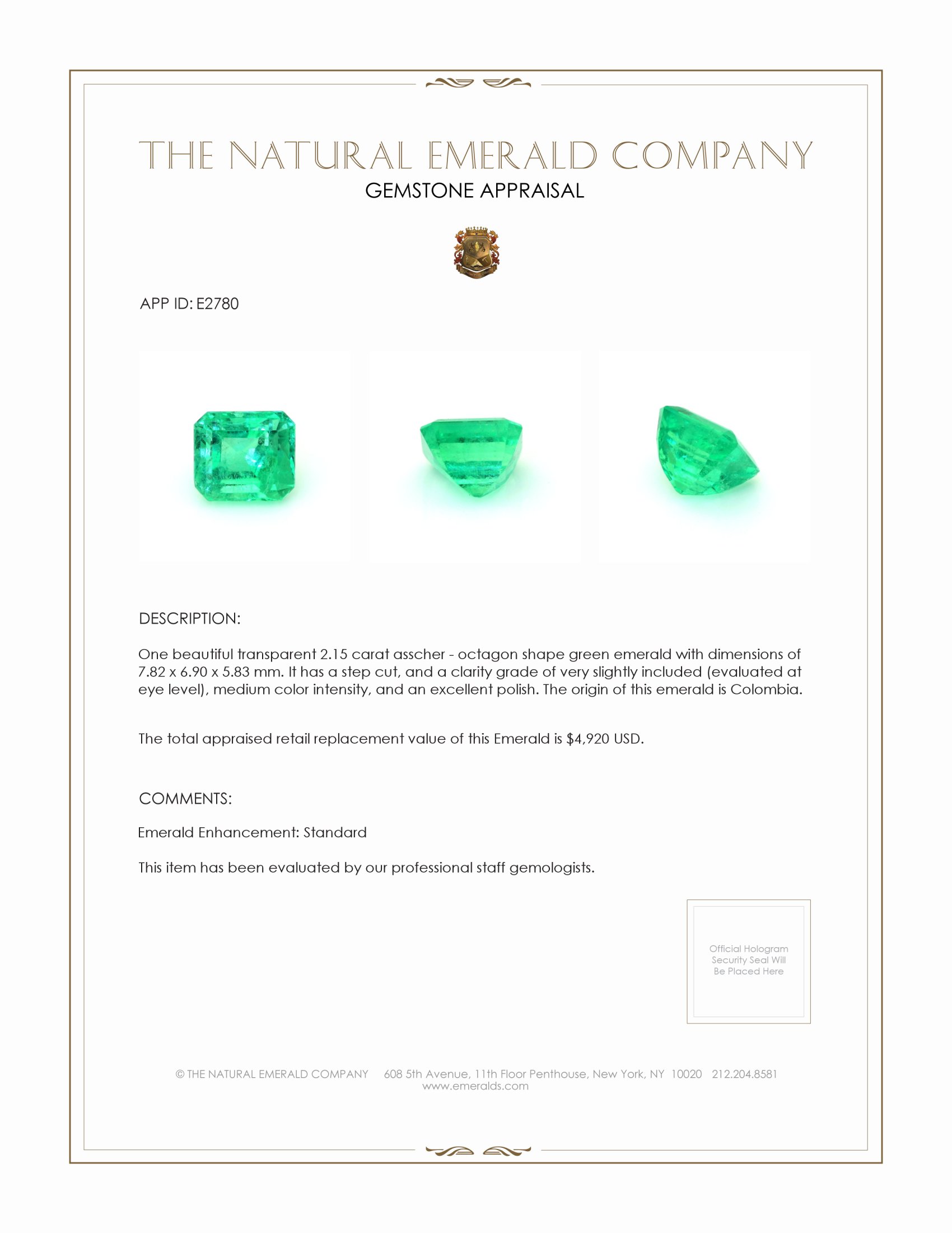 2.15 Ct. Emerald from Colombia