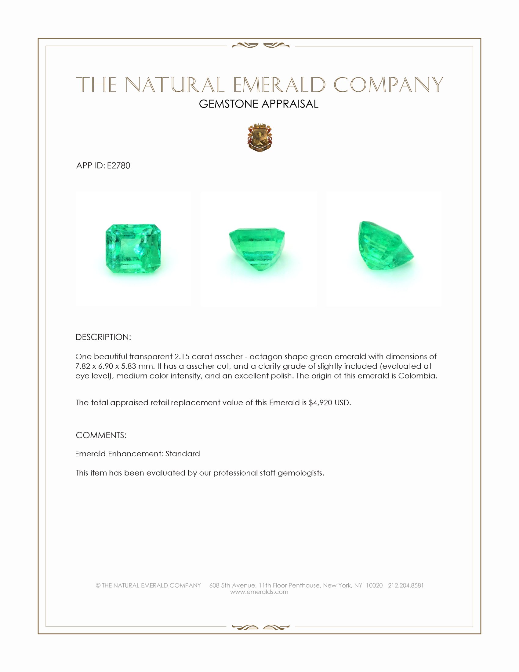 2.15 Ct. Emerald from Colombia