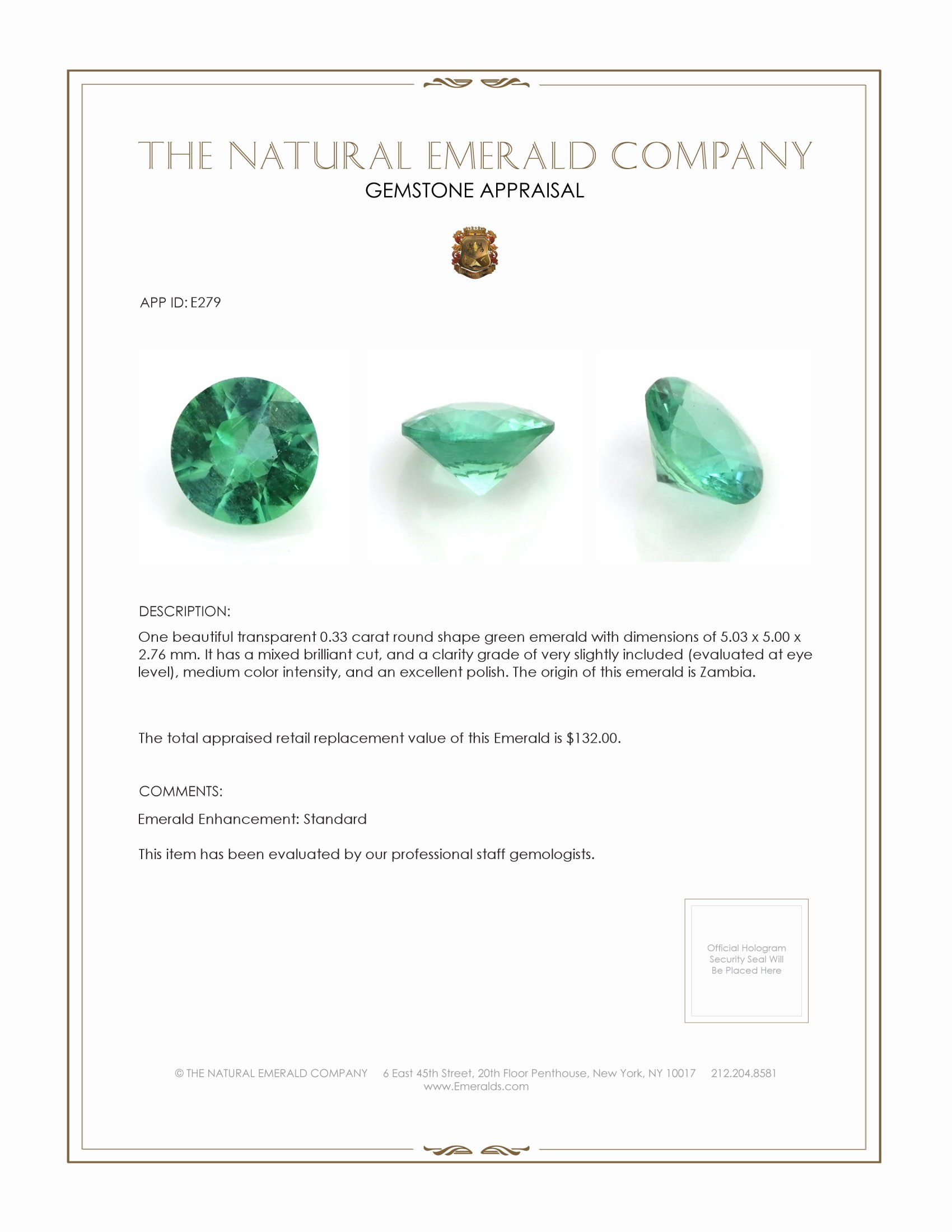 0.33 Ct. Emerald from Zambia