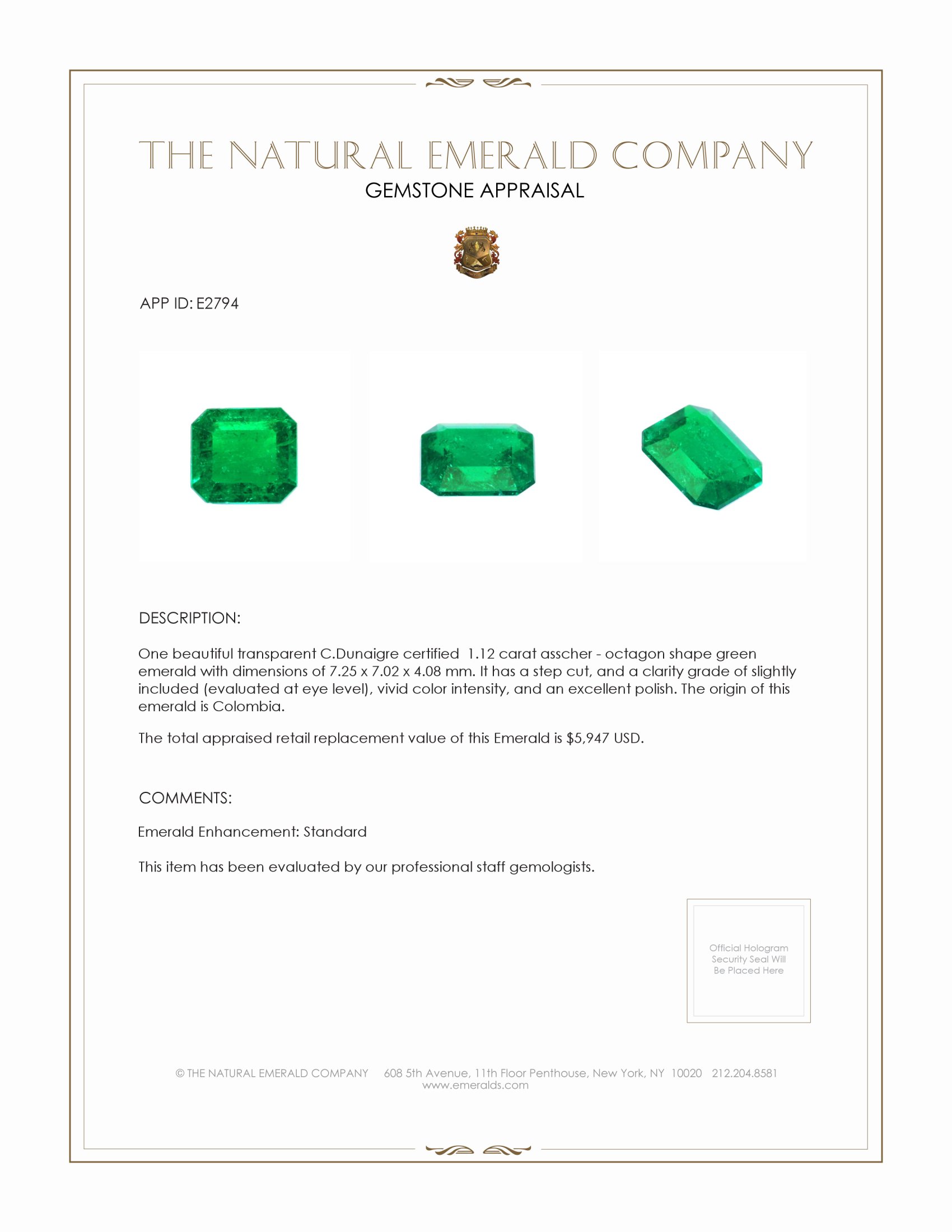 1.12 Ct. Emerald from Colombia