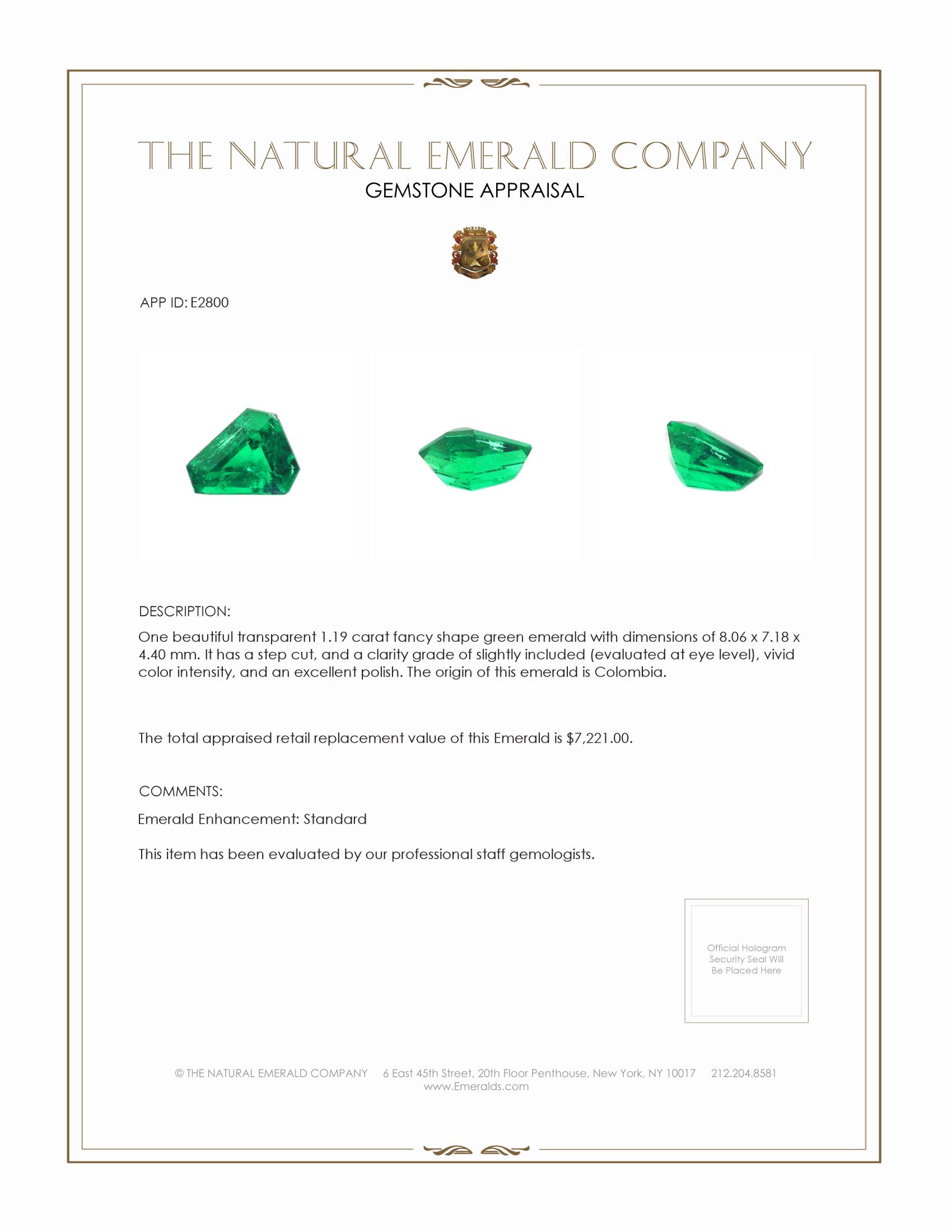1.19 Ct. Emerald from Colombia